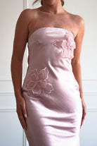 Oh Hello Clothing Women > Clothing > Dresses 1*DONE - MANIJU-MM24562-PINK Floral Appliqué Satin Maxi Dress