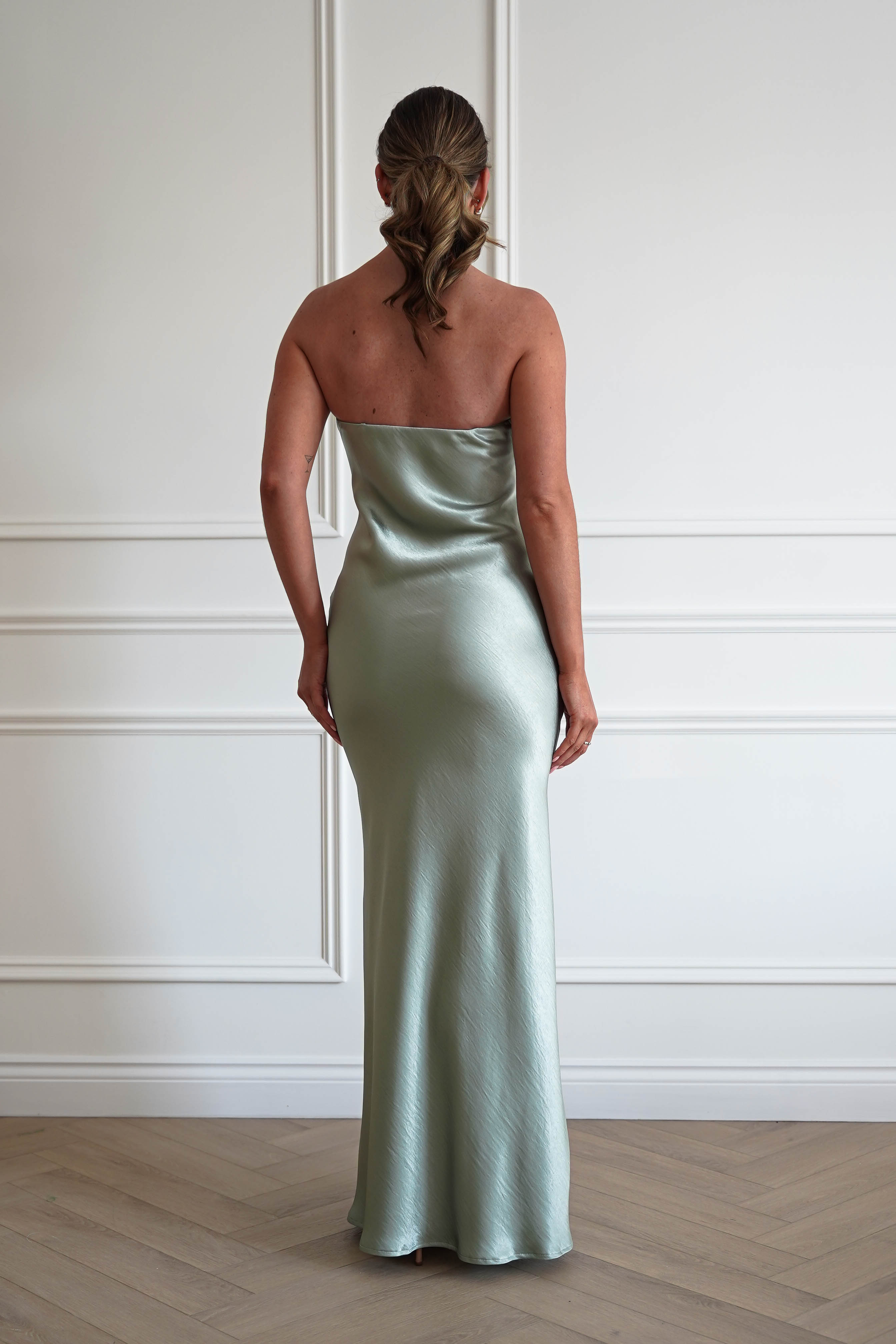 Oh Hello Clothing Women > Clothing > Dresses 1*DONE - MANIJU-MM24562-SAGE Floral Appliqué Satin Maxi Dress