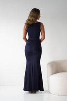 Oh Hello Clothing Dresses 1*DONE - MANIJU- MM25006-NAVY Draped Gold-Detail Maxi Dress