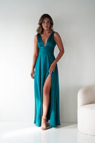 Oh Hello Clothing Women > Clothing > Dresses 1*DONE - MANIJU-MM26010-TEAL SATIN DRESS (Copy)
