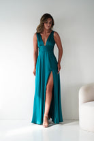 Oh Hello Clothing Women > Clothing > Dresses 1*DONE - MANIJU-MM26010-TEAL SATIN DRESS (Copy)