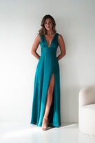 Oh Hello Clothing Women > Clothing > Dresses 1*DONE - MANIJU-MM26010-TEAL SATIN DRESS (Copy)