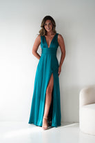 Oh Hello Clothing Women > Clothing > Dresses 1*DONE - MANIJU-MM26010-TEAL SATIN DRESS (Copy)