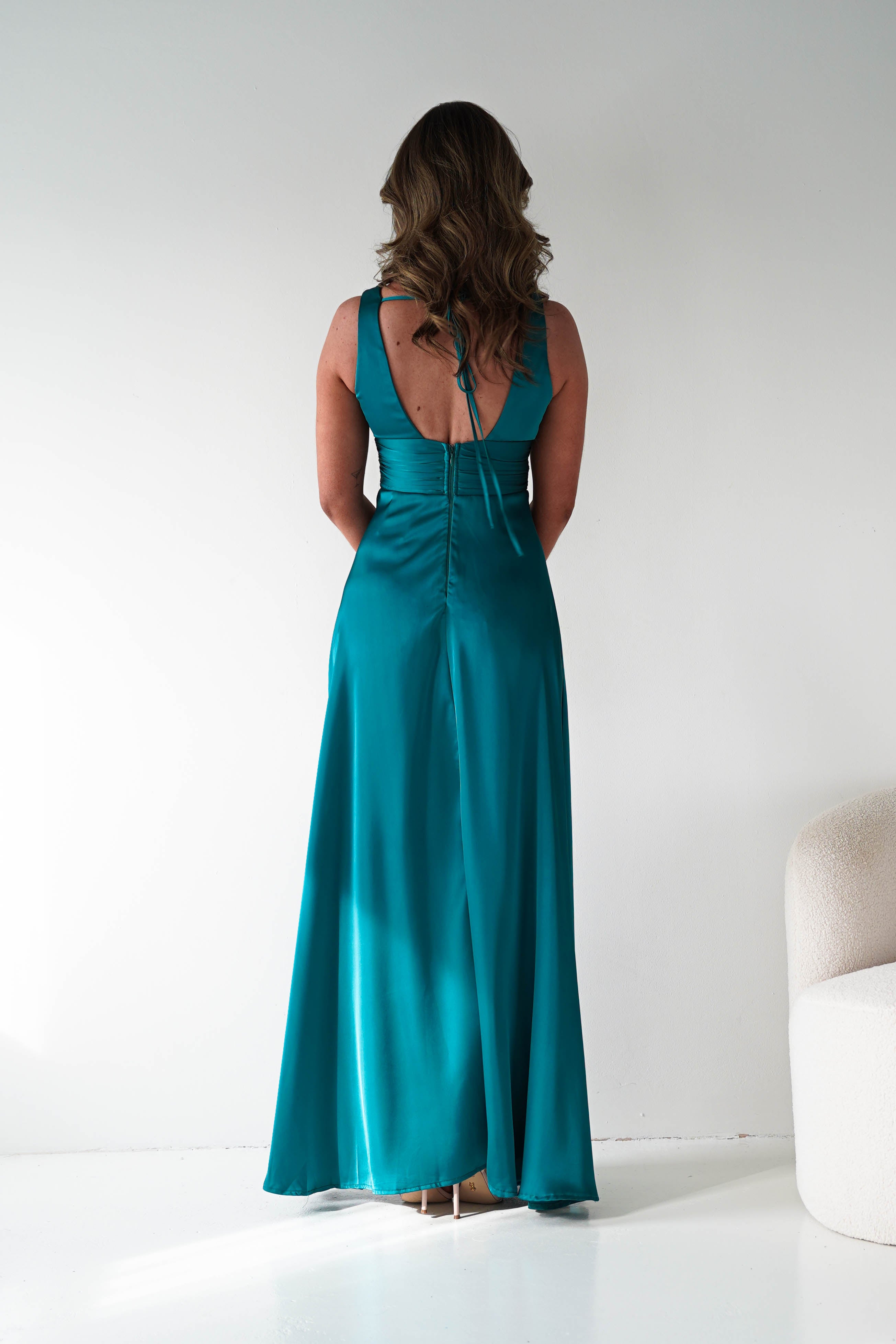 Oh Hello Clothing Women > Clothing > Dresses 1*DONE - MANIJU-MM26010-TEAL SATIN DRESS (Copy)