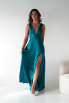 Oh Hello Clothing Women > Clothing > Dresses 1*DONE - MANIJU-MM26010-TEAL SATIN DRESS (Copy)