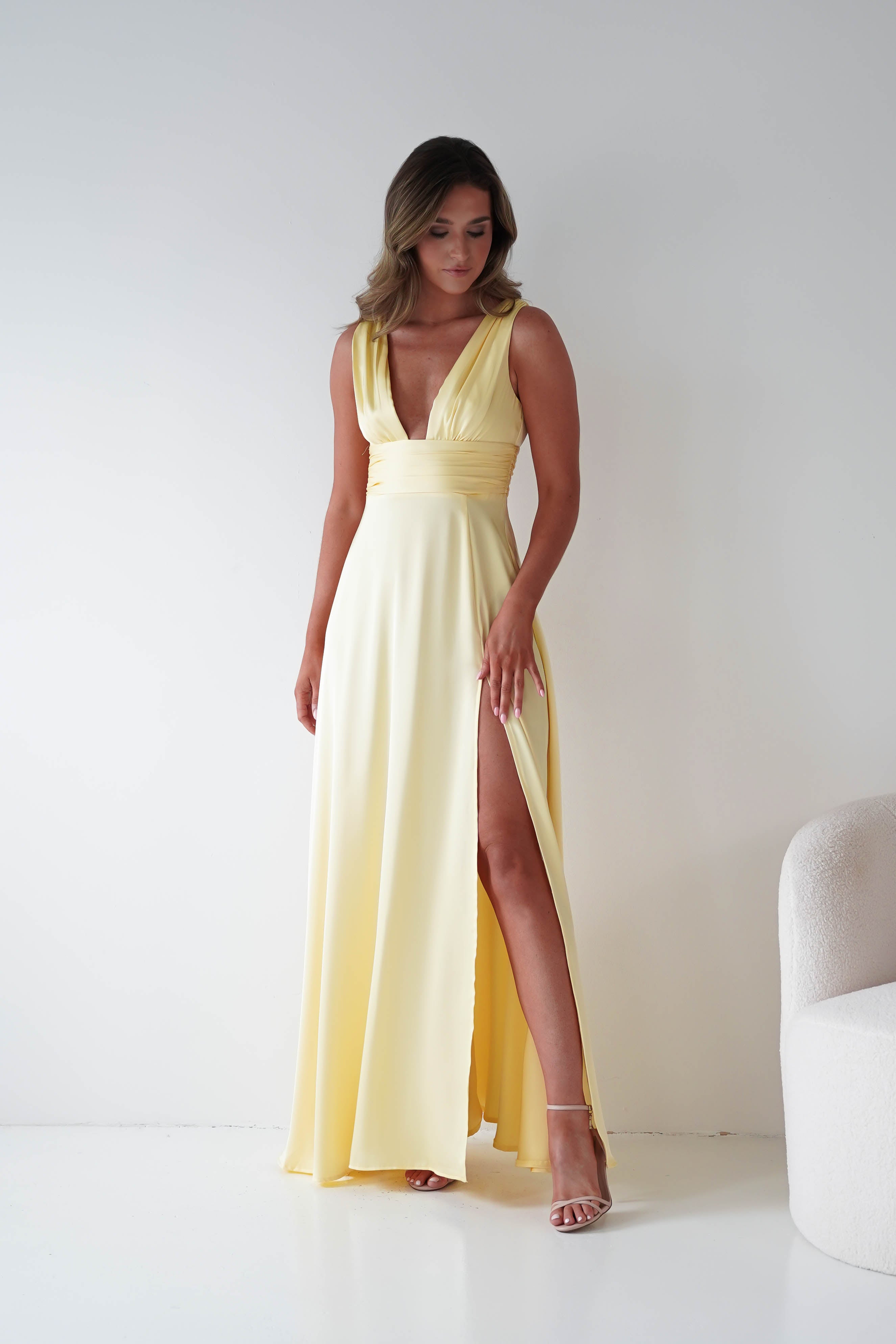 Oh Hello Clothing Women > Clothing > Dresses 1*DONE - MANIJU-MM26010-YELLOW SATIN DRESS (Copy)
