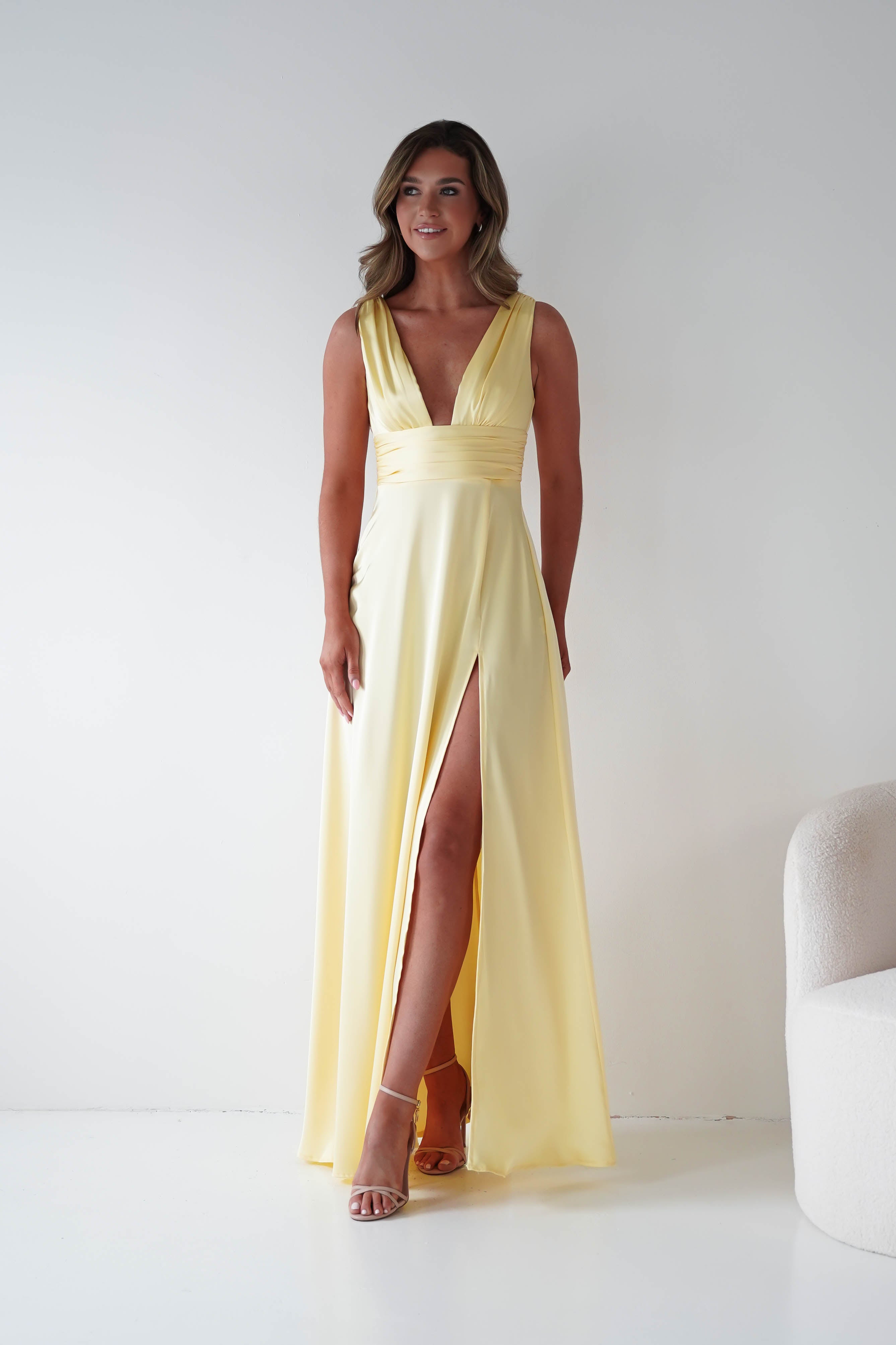 Oh Hello Clothing Women > Clothing > Dresses 1*DONE - MANIJU-MM26010-YELLOW SATIN DRESS (Copy)