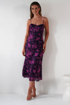 Merlo Low Back Midaxi Dress Grape Print | Wedding Guest Dress | Oh Hello Clothing