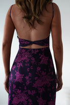 Merlo Low Back Midaxi Dress Grape Print | Wedding Guest Dress | Oh Hello Clothing