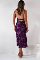 Merlo Low Back Midaxi Dress Grape Print | Wedding Guest Dress | Oh Hello Clothing