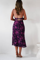 Merlo Low Back Midaxi Dress Grape Print | Wedding Guest Dress | Oh Hello Clothing
