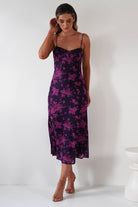 Merlo Low Back Midaxi Dress Grape Print | Wedding Guest Dress | Oh Hello Clothing