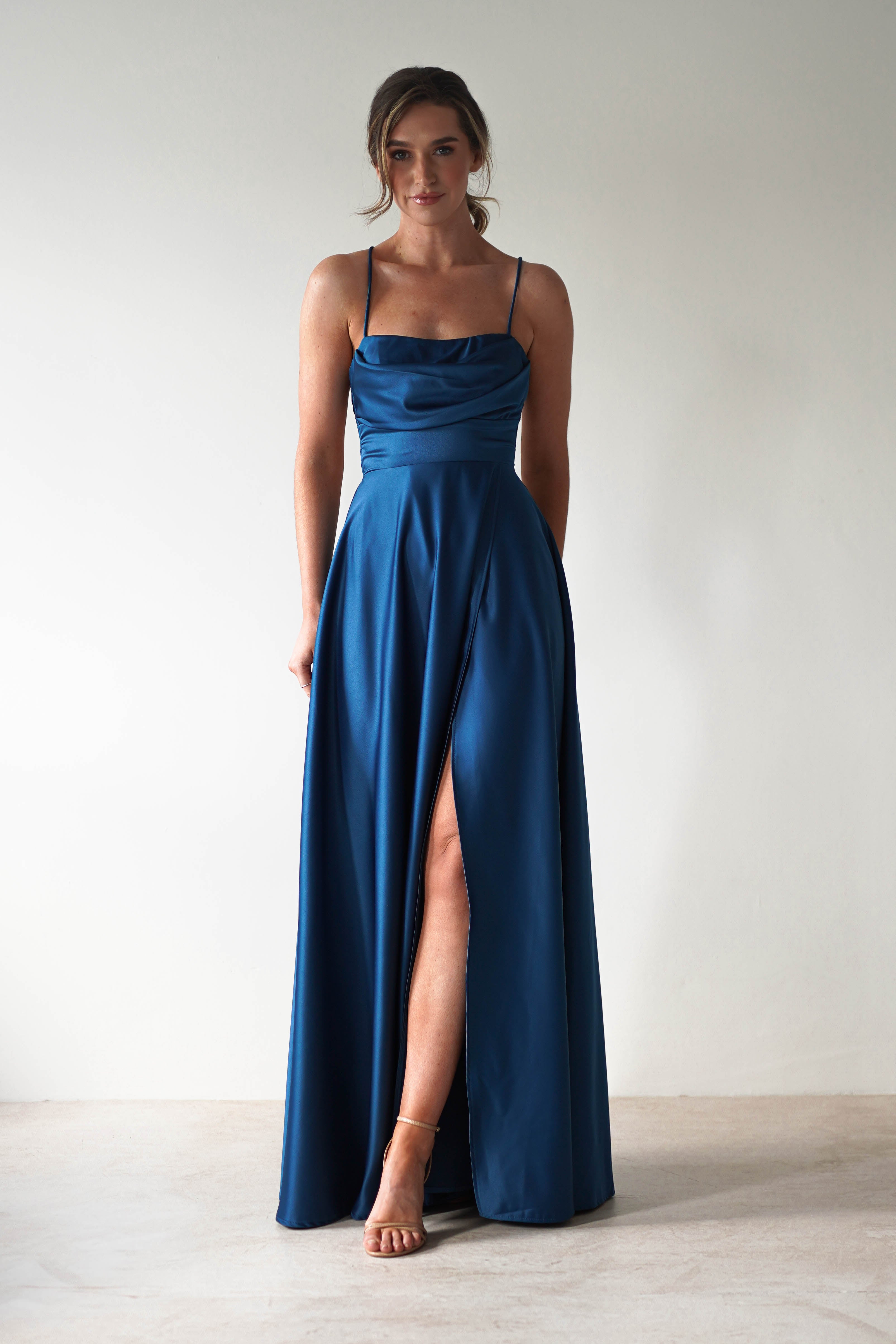 Shantal Satin Gown | Ocean Teal Blue | Debs & Prom | Formal Gown | Oh Hello Clothing