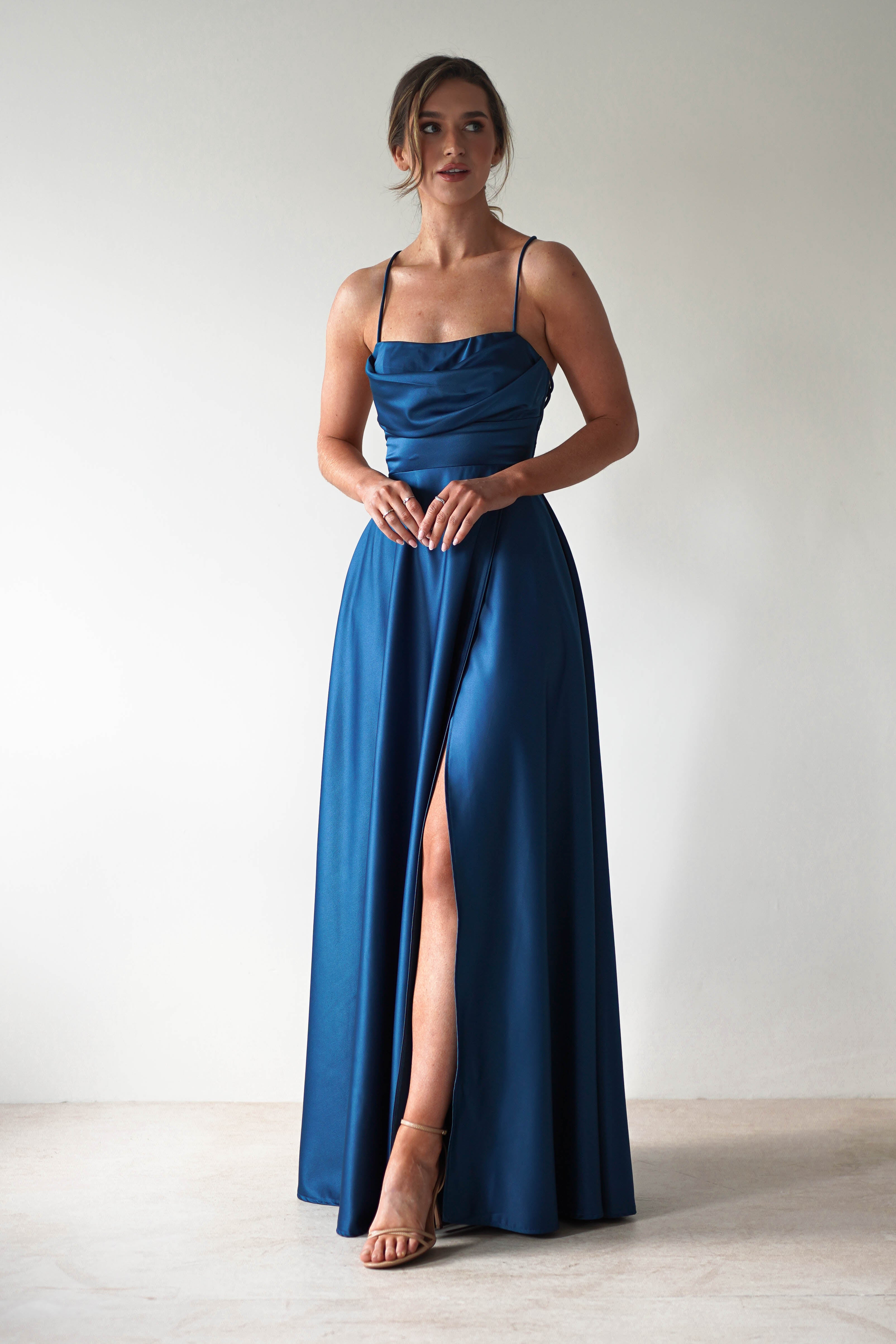 Shantal Satin Gown | Ocean Teal Blue | Debs & Prom | Formal Gown | Oh Hello Clothing