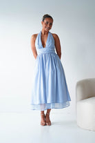 Oh Hello Clothing Women > Clothing > Dresses 1*DONE-MF23143-Blue Halterneck Midi Dress