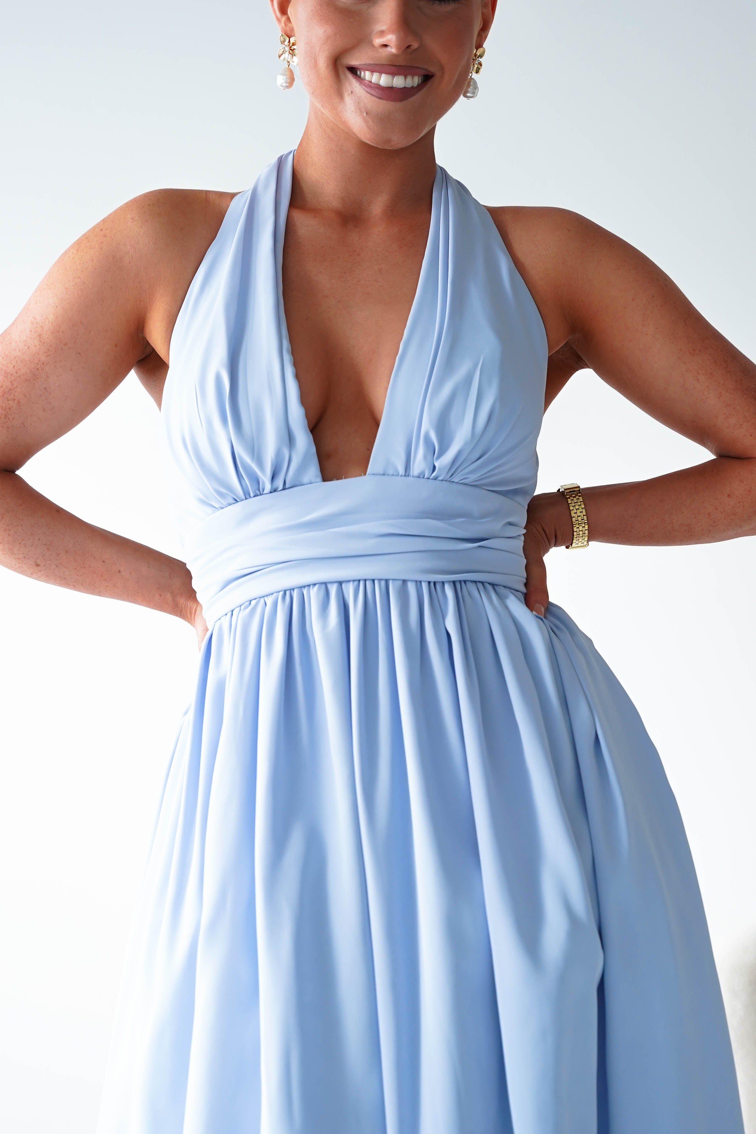 Oh Hello Clothing Women > Clothing > Dresses 1*DONE-MF23143-Blue Halterneck Midi Dress
