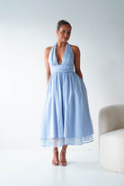 Oh Hello Clothing Women > Clothing > Dresses 1*DONE-MF23143-Blue Halterneck Midi Dress