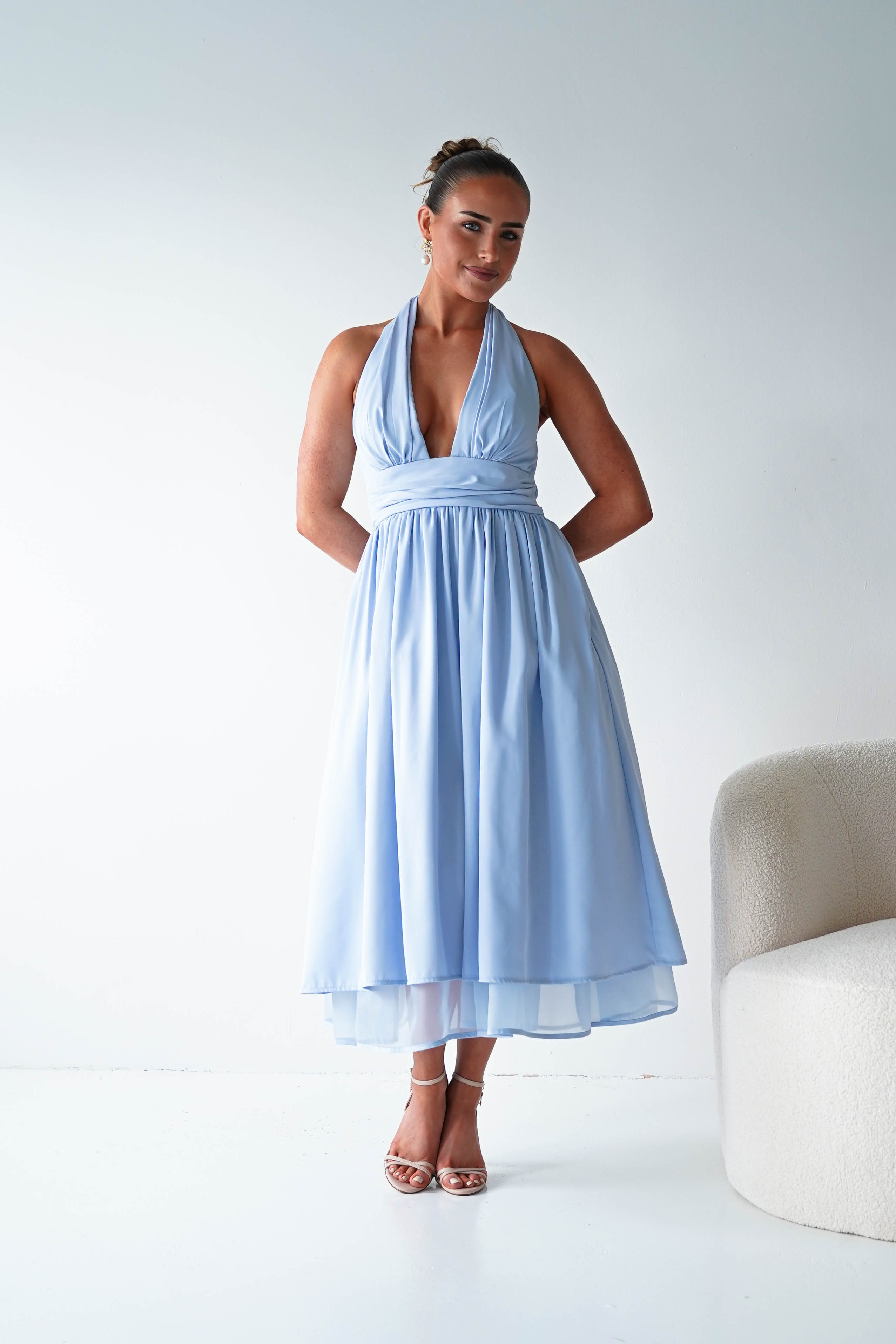 Oh Hello Clothing Women > Clothing > Dresses 1*DONE-MF23143-Blue Halterneck Midi Dress