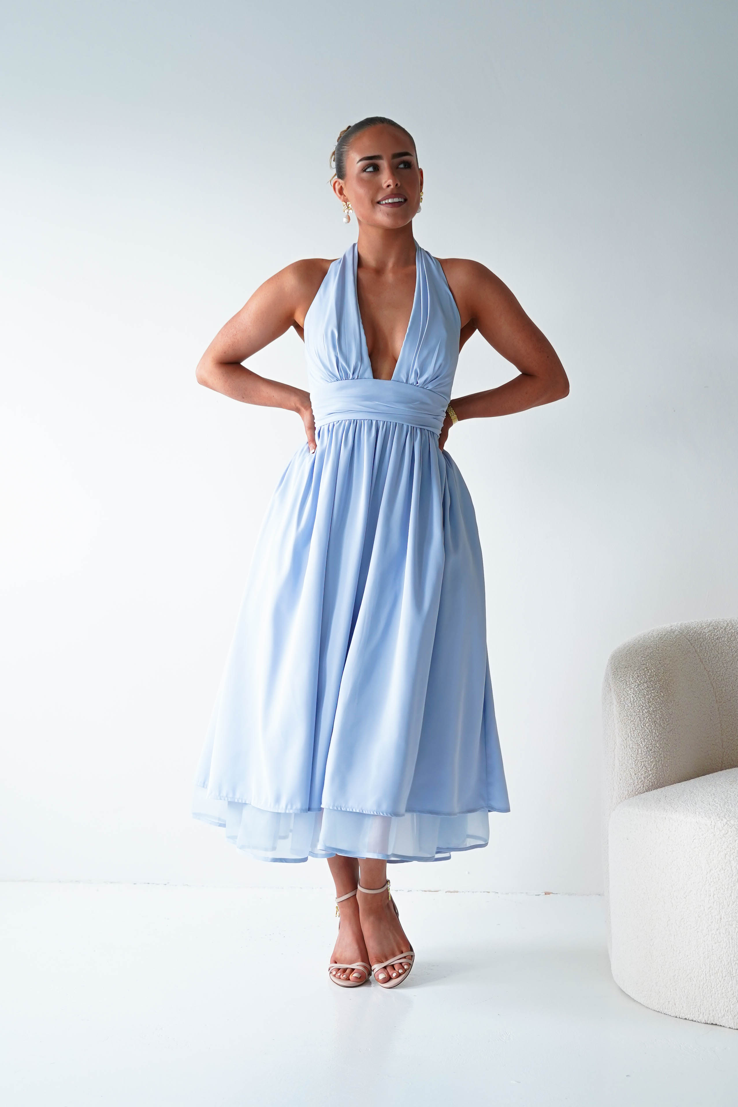 Oh Hello Clothing Women > Clothing > Dresses 1*DONE-MF23143-Blue Halterneck Midi Dress