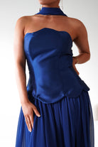 Oh Hello Clothing Women > Clothing > Dresses 1*DONE-MM24572-NAVY Strapless Corset Maxi Dress with Scarf