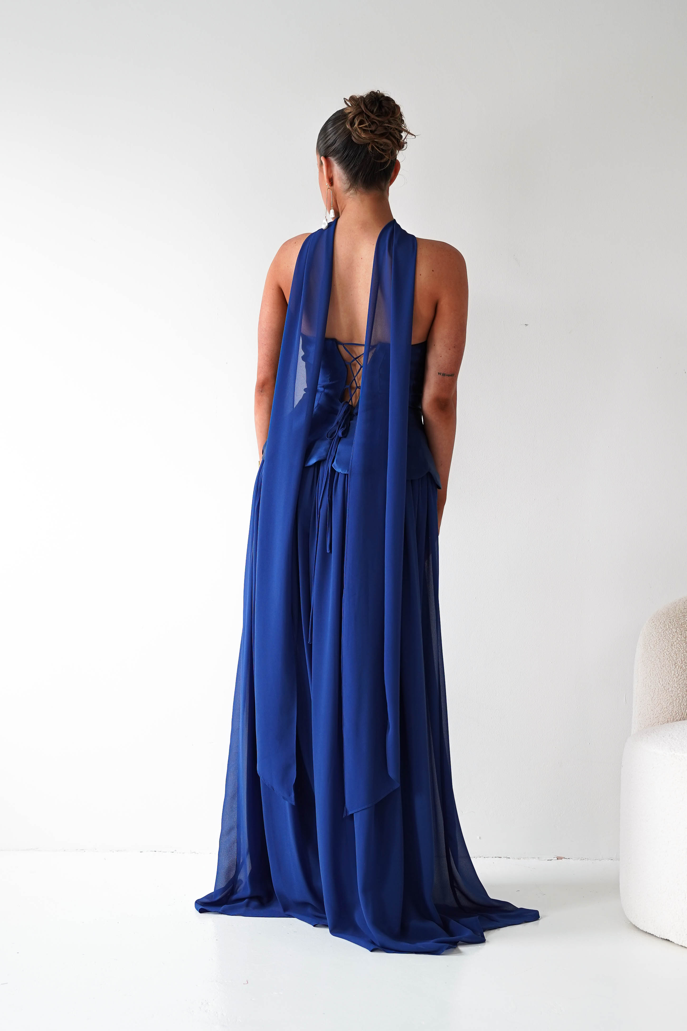 Oh Hello Clothing Women > Clothing > Dresses 1*DONE-MM24572-NAVY Strapless Corset Maxi Dress with Scarf