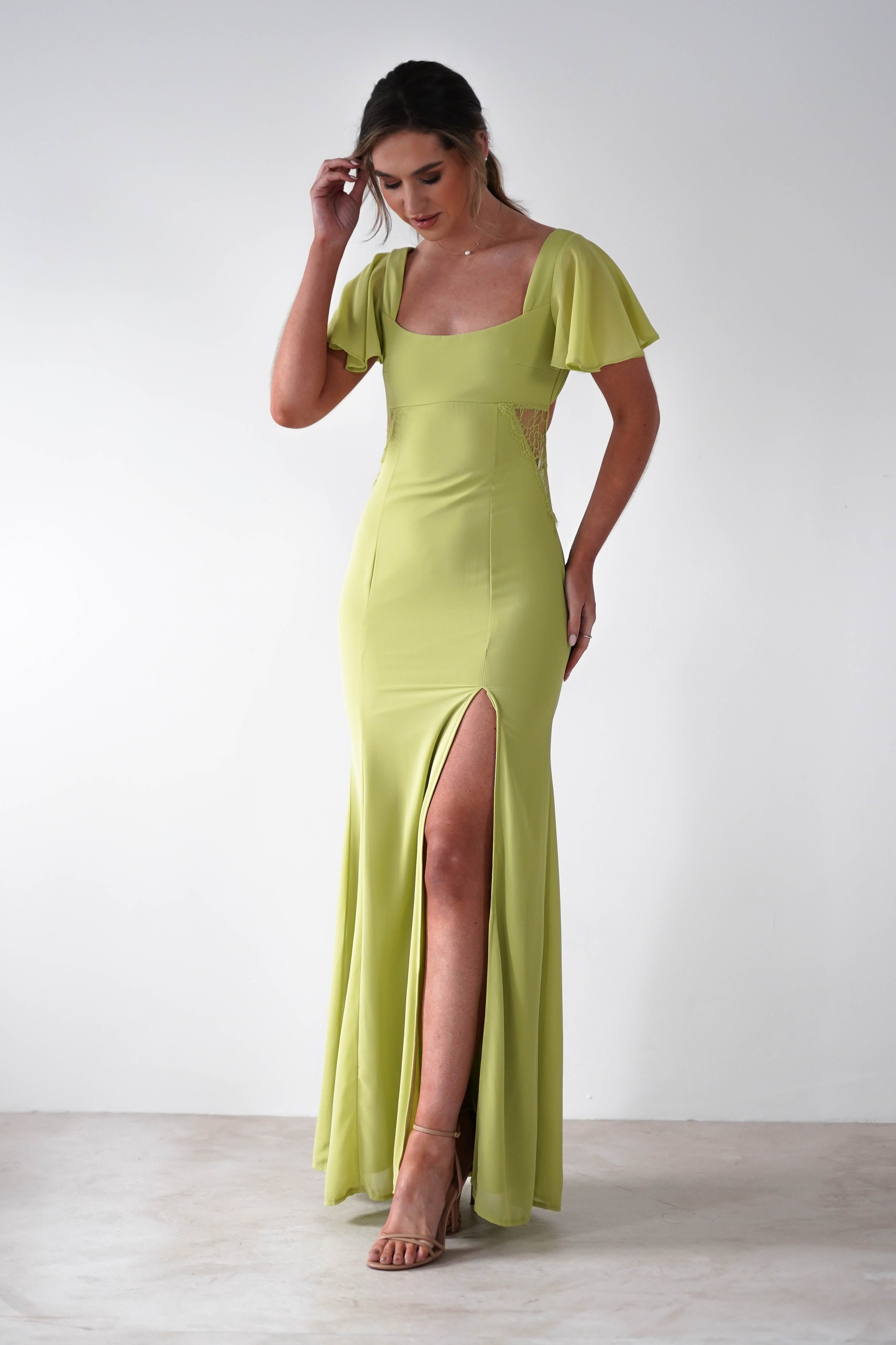 Preston Flutter Sleeve Maxi Dress Lime Green | Wedding Guest Dress | Maxi | Oh Hello Clothing