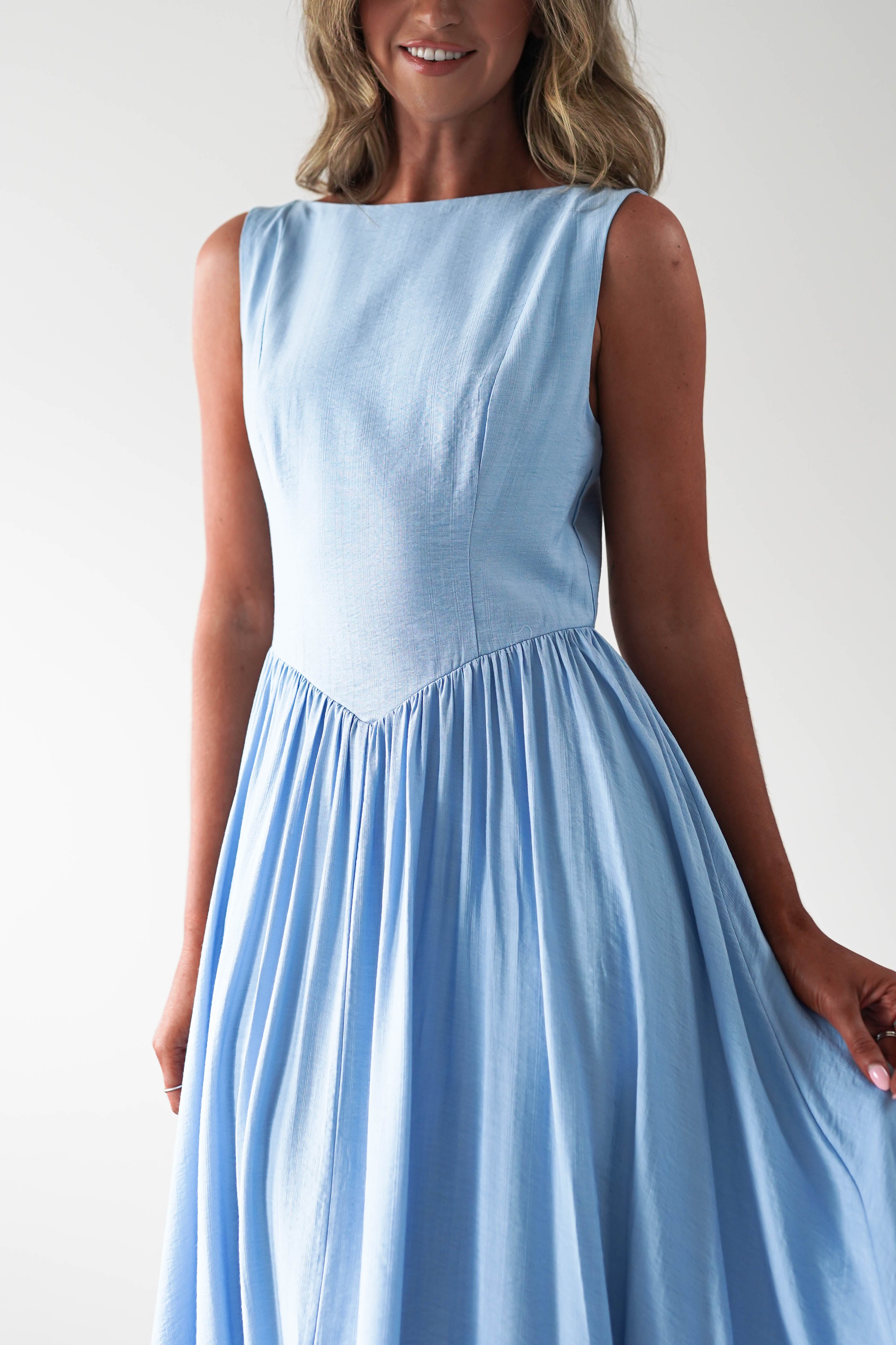 Monroe Skater Midaxi Dress Blue | Wedding Guest Dress | Skater | Oh Hello Clothing