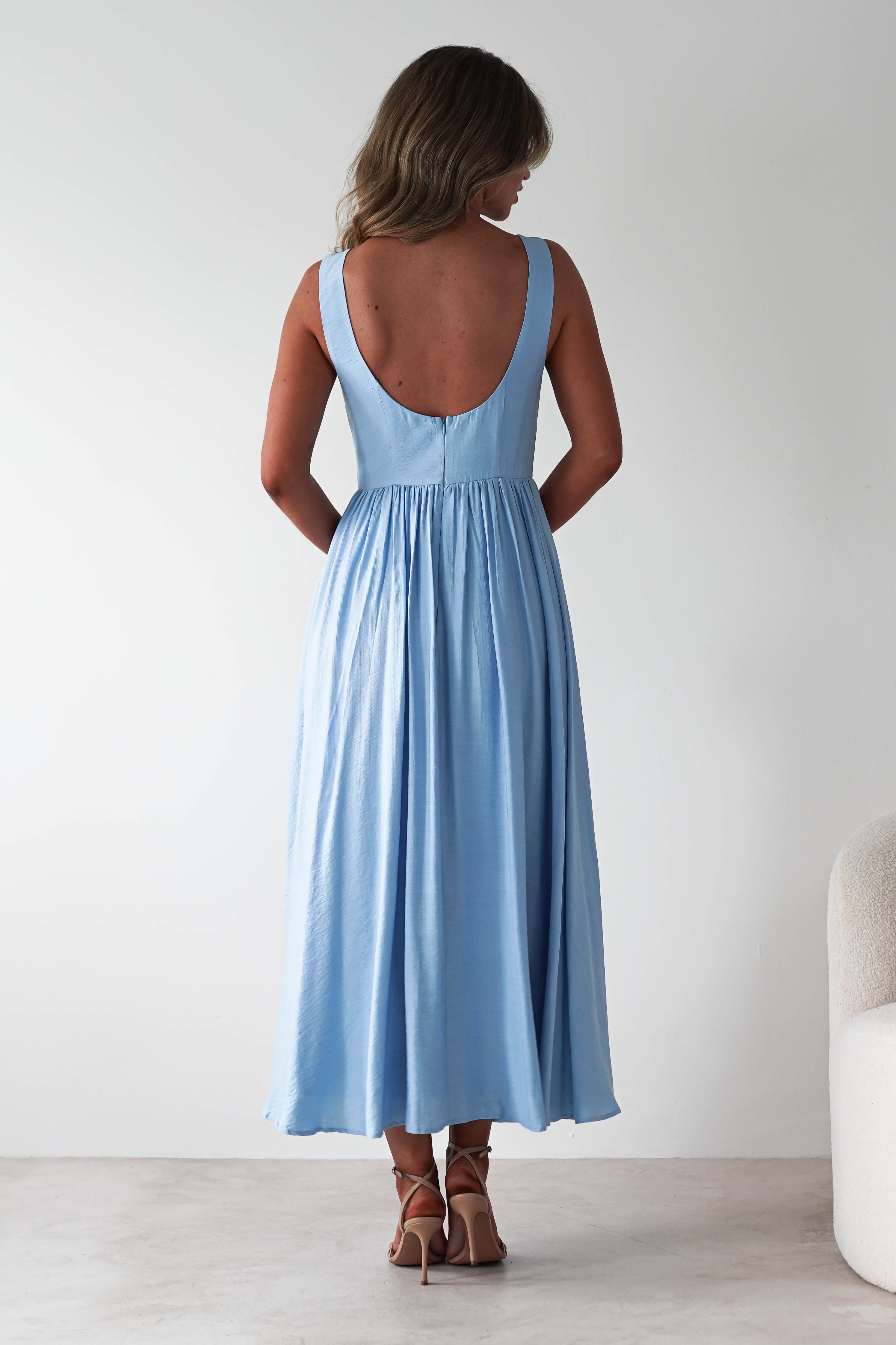 Monroe Skater Midaxi Dress Blue | Wedding Guest Dress | Skater | Oh Hello Clothing