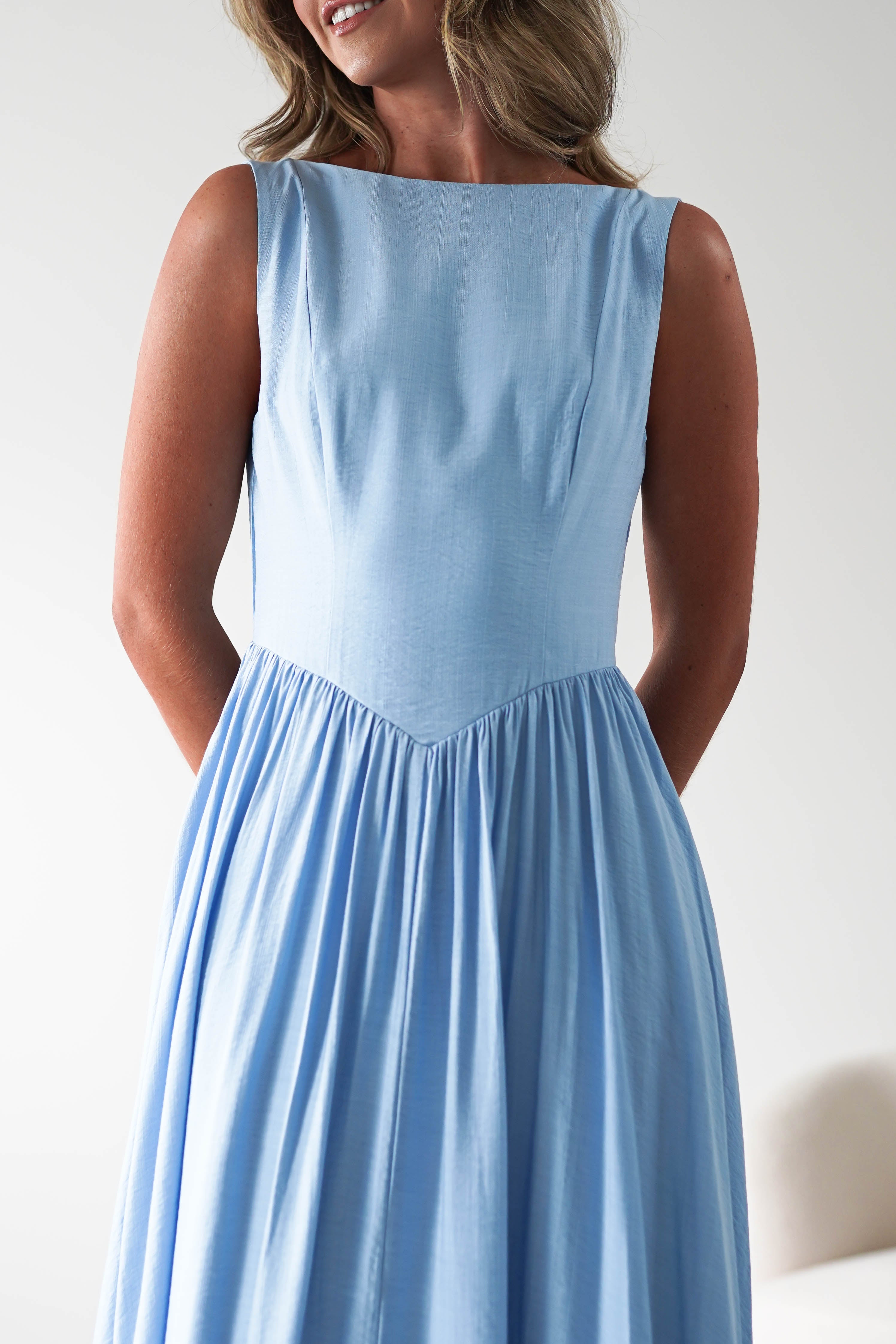 Monroe Skater Midaxi Dress Blue | Wedding Guest Dress | Skater | Oh Hello Clothing