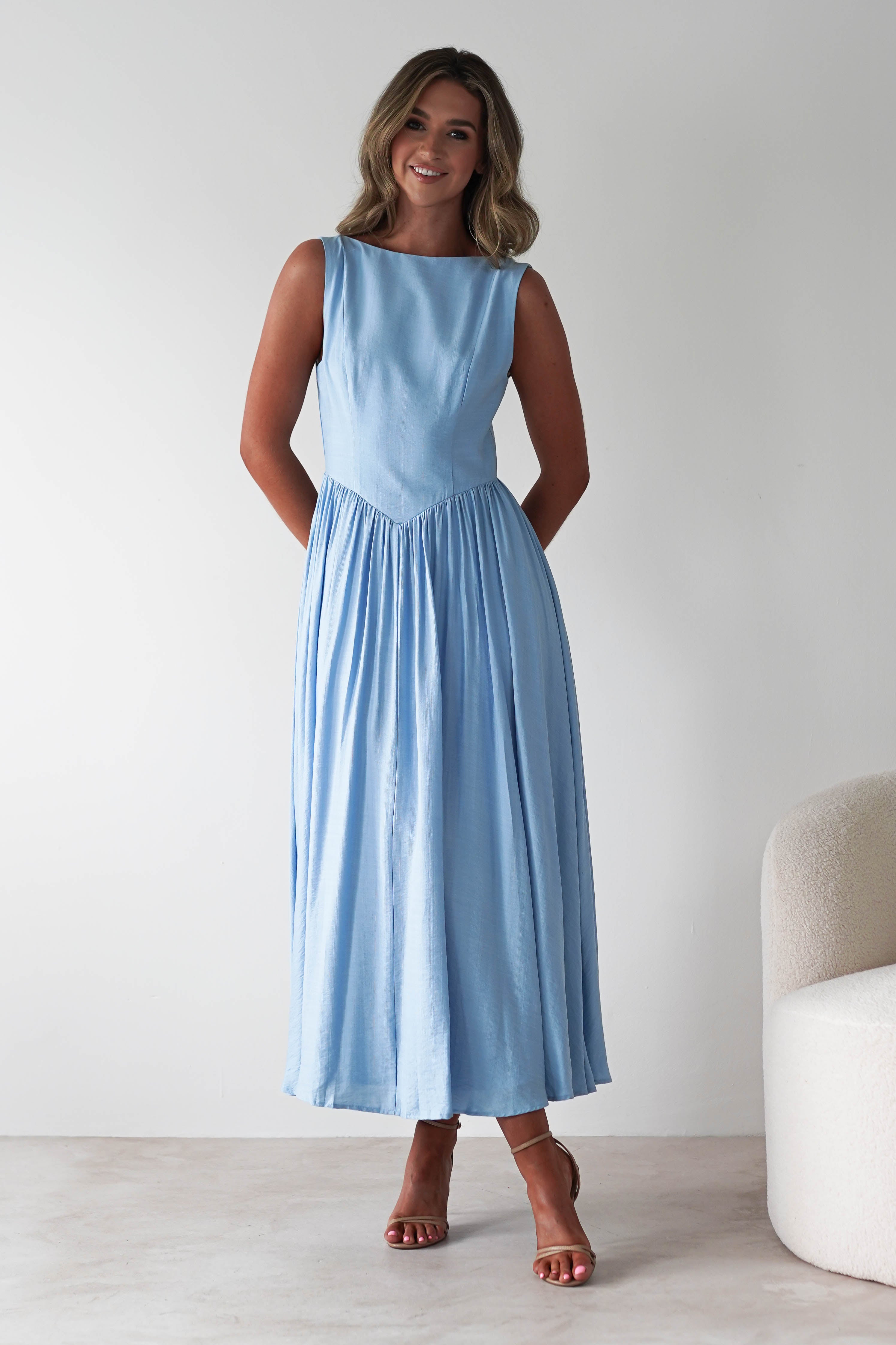 Monroe Skater Midaxi Dress Blue | Wedding Guest Dress | Skater | Oh Hello Clothing