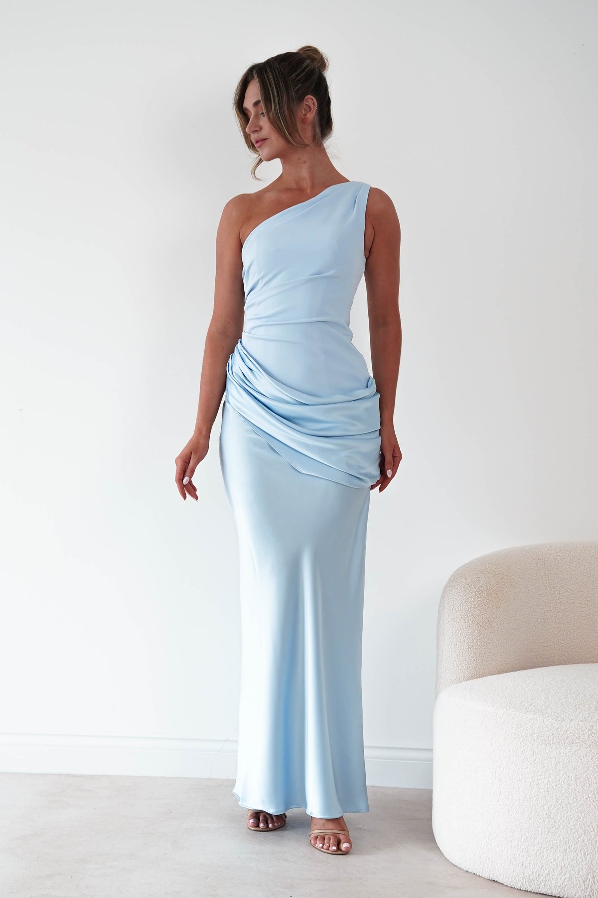 Oh Hello Clothing Dresses > Prom Dresses 1*done- Nadalia One Shoulder Satin Maxi Dress | new colour blue- sample (Copy)