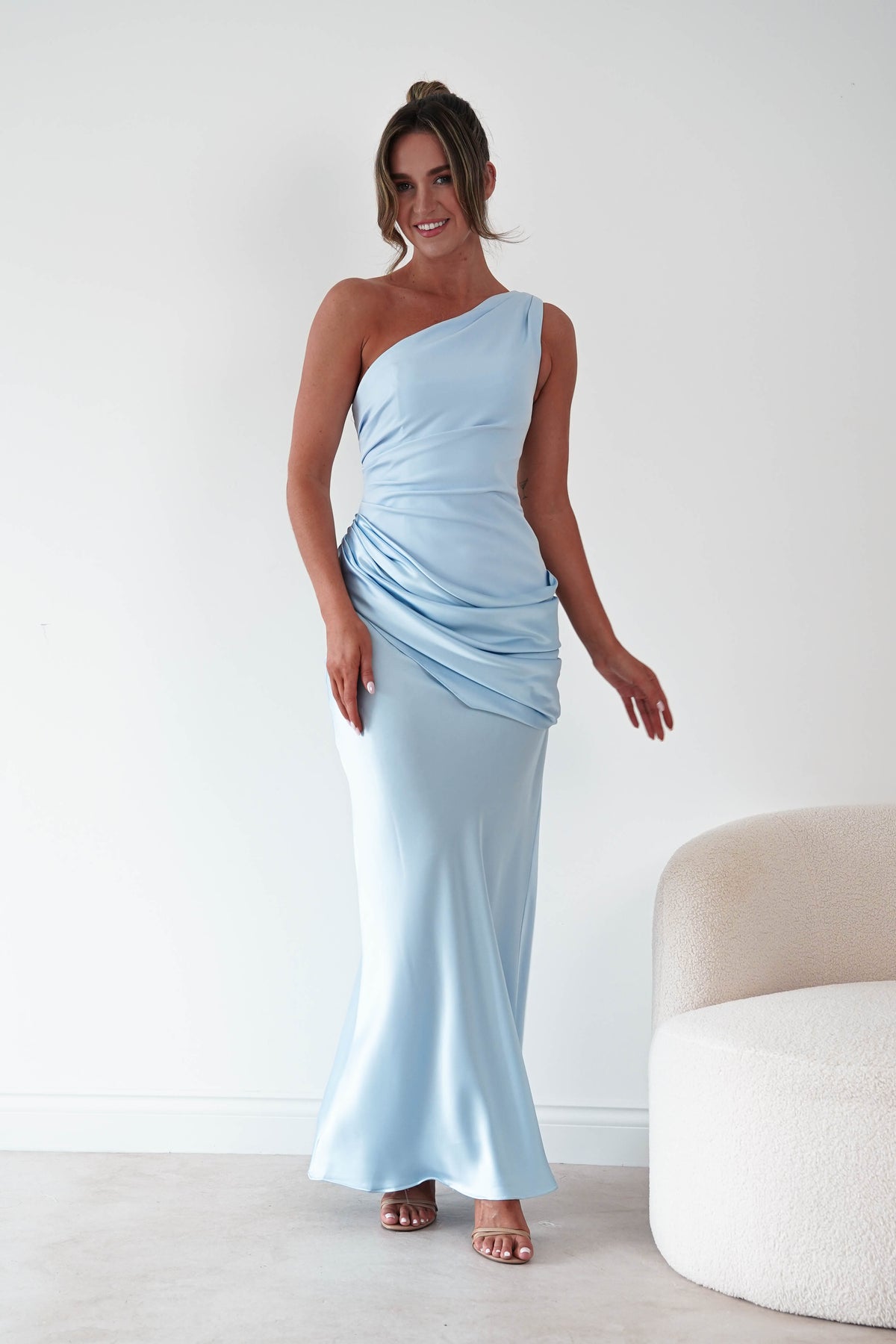 Oh Hello Clothing Dresses > Prom Dresses 1*done- Nadalia One Shoulder Satin Maxi Dress | new colour blue- sample (Copy)