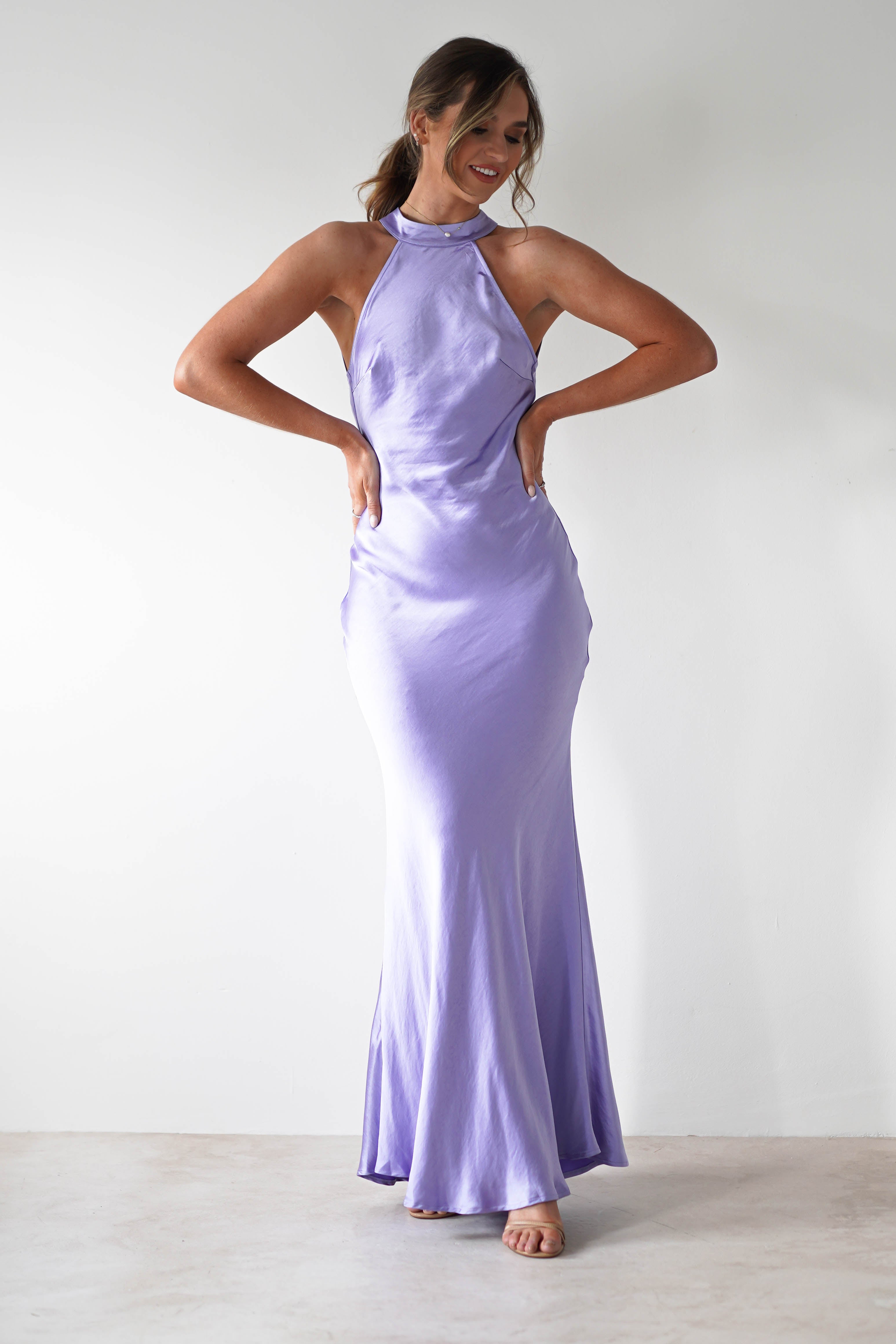 Natalia Soft Satin Maxi Dress Lavendar | Wedding Guest Dress | Maxi | Satin | Oh Hello Clothing