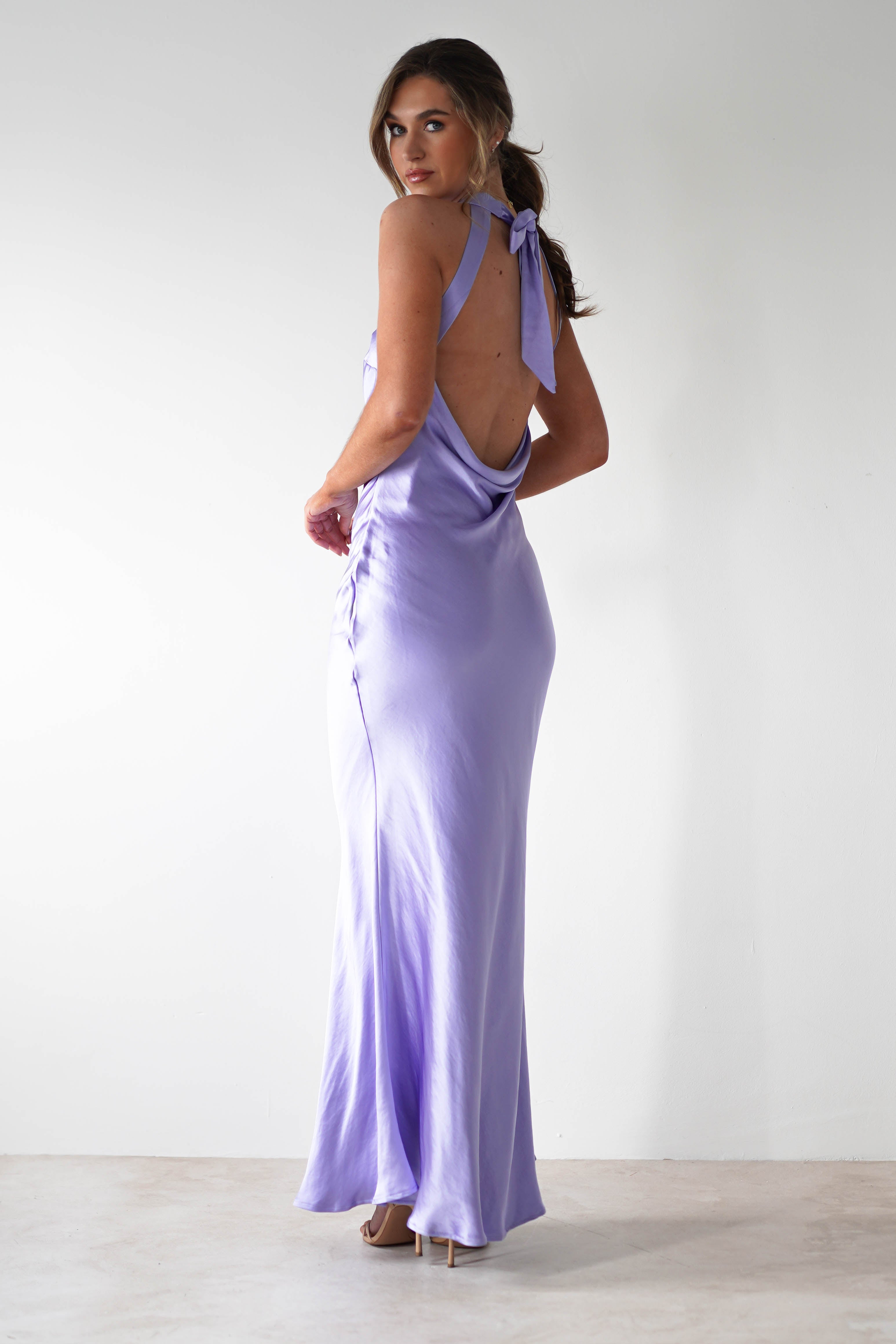 Natalia Soft Satin Maxi Dress Lavendar | Wedding Guest Dress | Maxi | Satin | Oh Hello Clothing