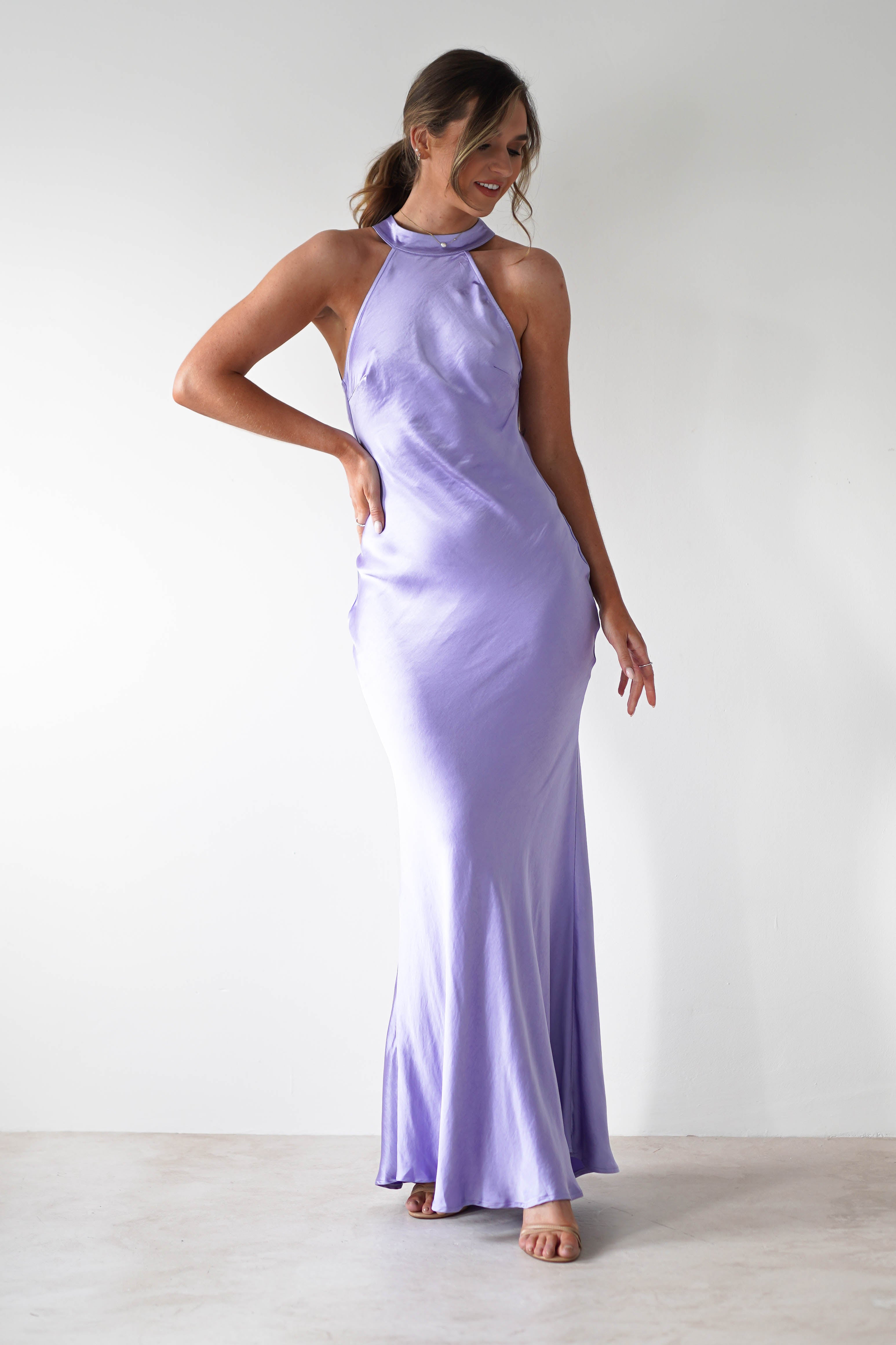Natalia Soft Satin Maxi Dress Lavendar | Wedding Guest Dress | Maxi | Satin | Oh Hello Clothing