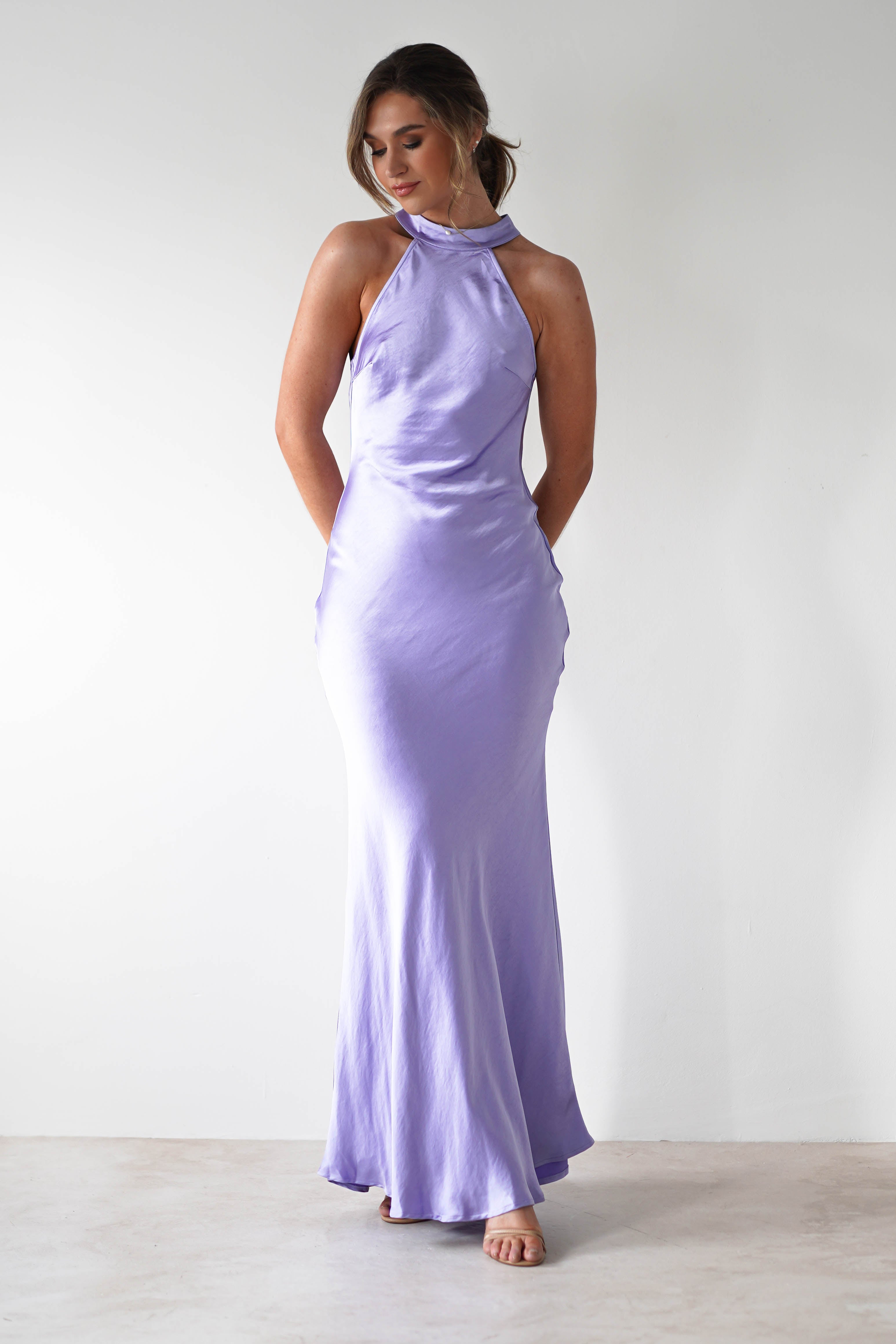 Natalia Soft Satin Maxi Dress Lavendar | Wedding Guest Dress | Maxi | Satin | Oh Hello Clothing