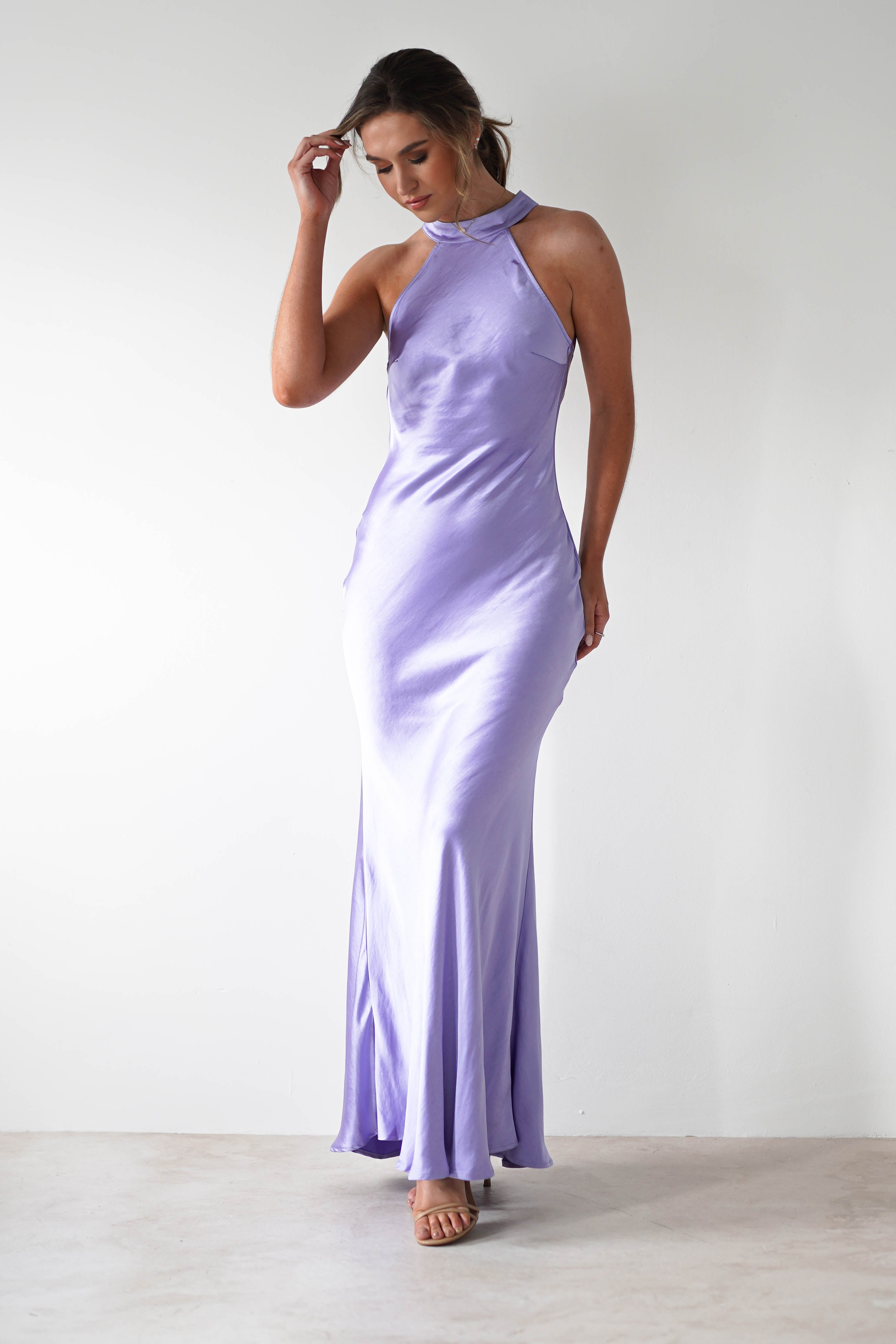 Natalia Soft Satin Maxi Dress Lavendar | Wedding Guest Dress | Maxi | Satin | Oh Hello Clothing
