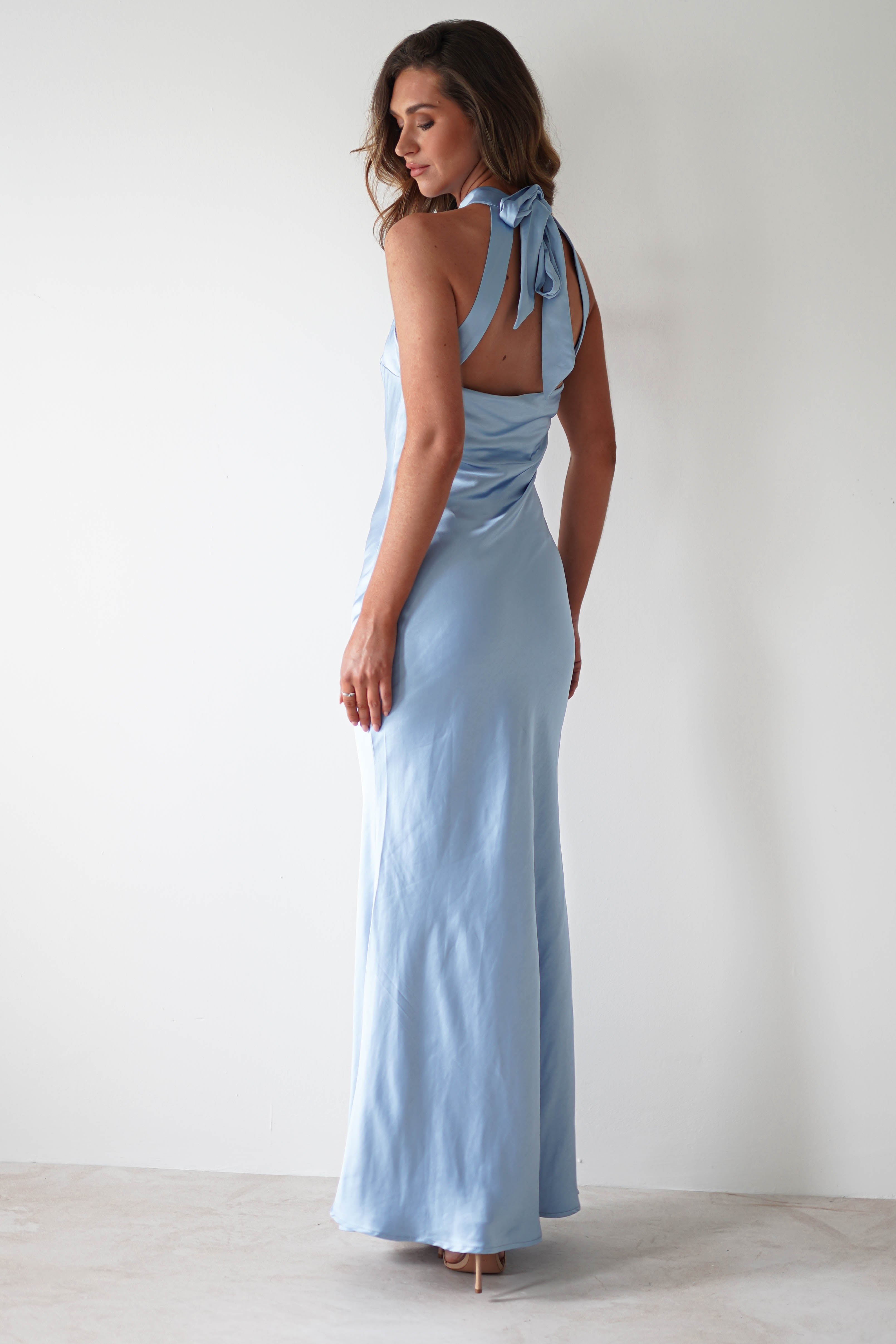 Natalia Soft Satin Maxi Dress Blue | Wedding Guest Dress | Maxi | Satin | Oh Hello Clothing