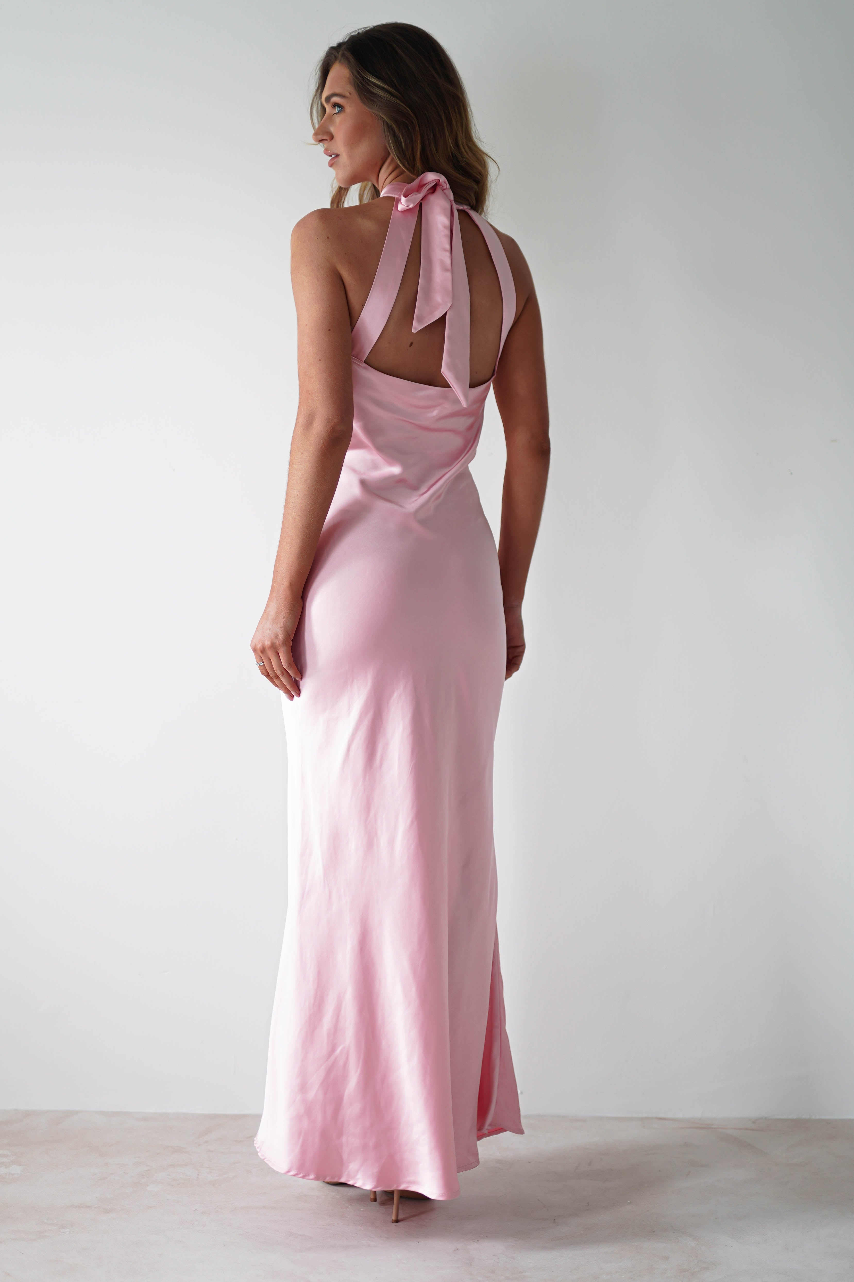 Natalia Soft Satin Maxi Dress Pink | Wedding Guest Dress | Maxi | Satin | Oh Hello Clothing
