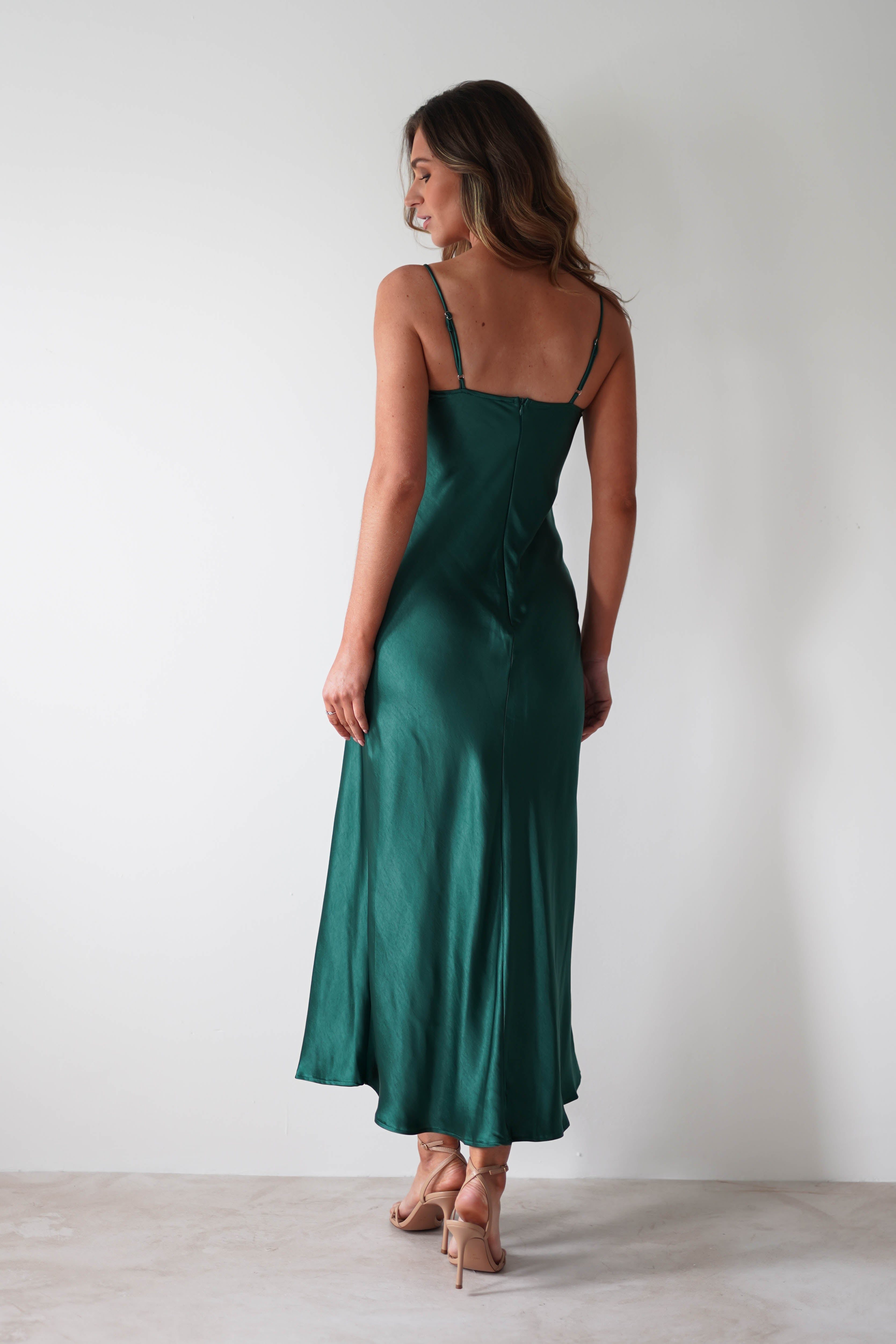 Ricci Soft Satin Maxi Dress | Forest Green | Wedding Guest Dress | Oh Hello Clothing