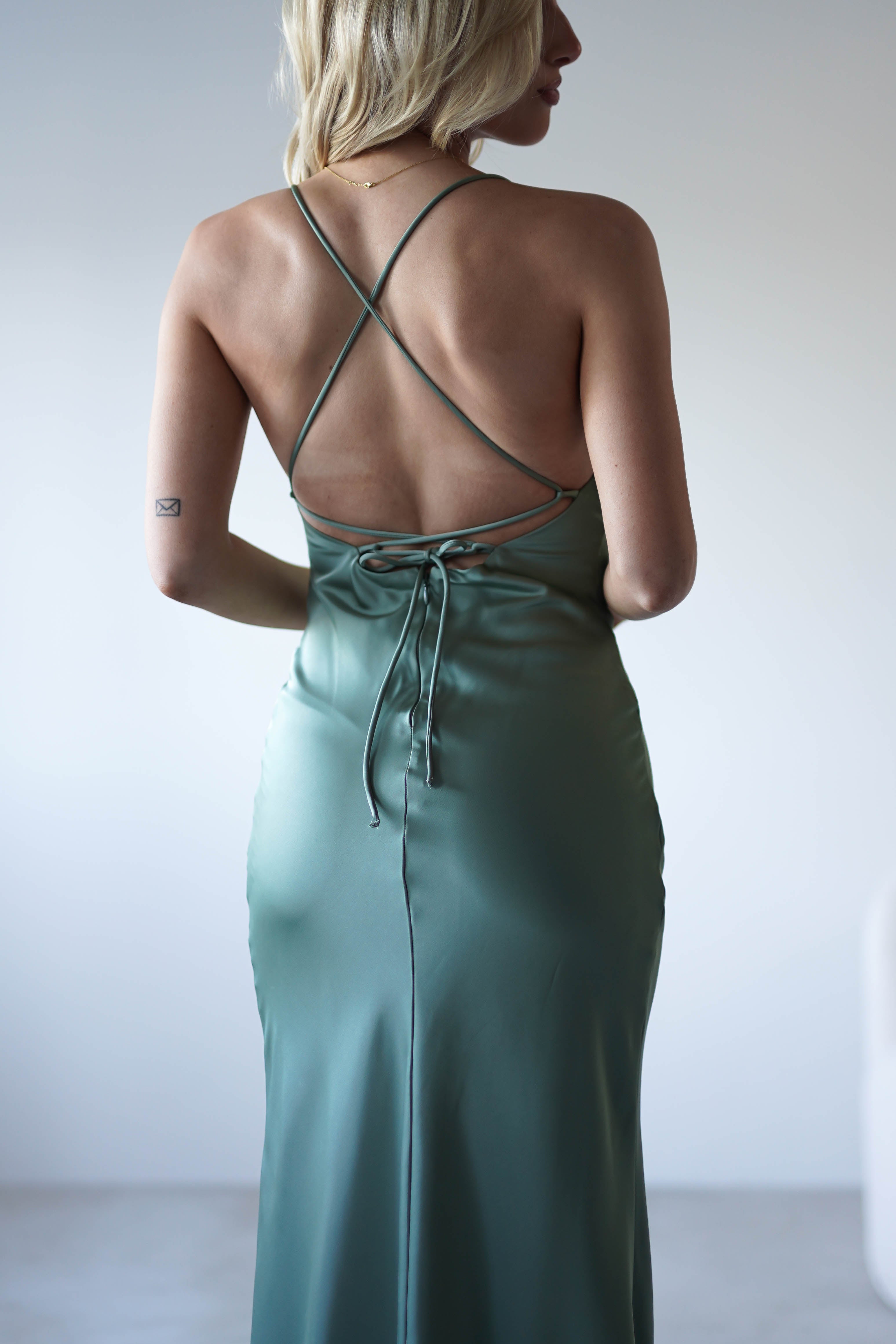 Elsa Matte Satin Maxi Gown | Olive | Debs & Prom | Formal Gown | Oh Hello Clothing