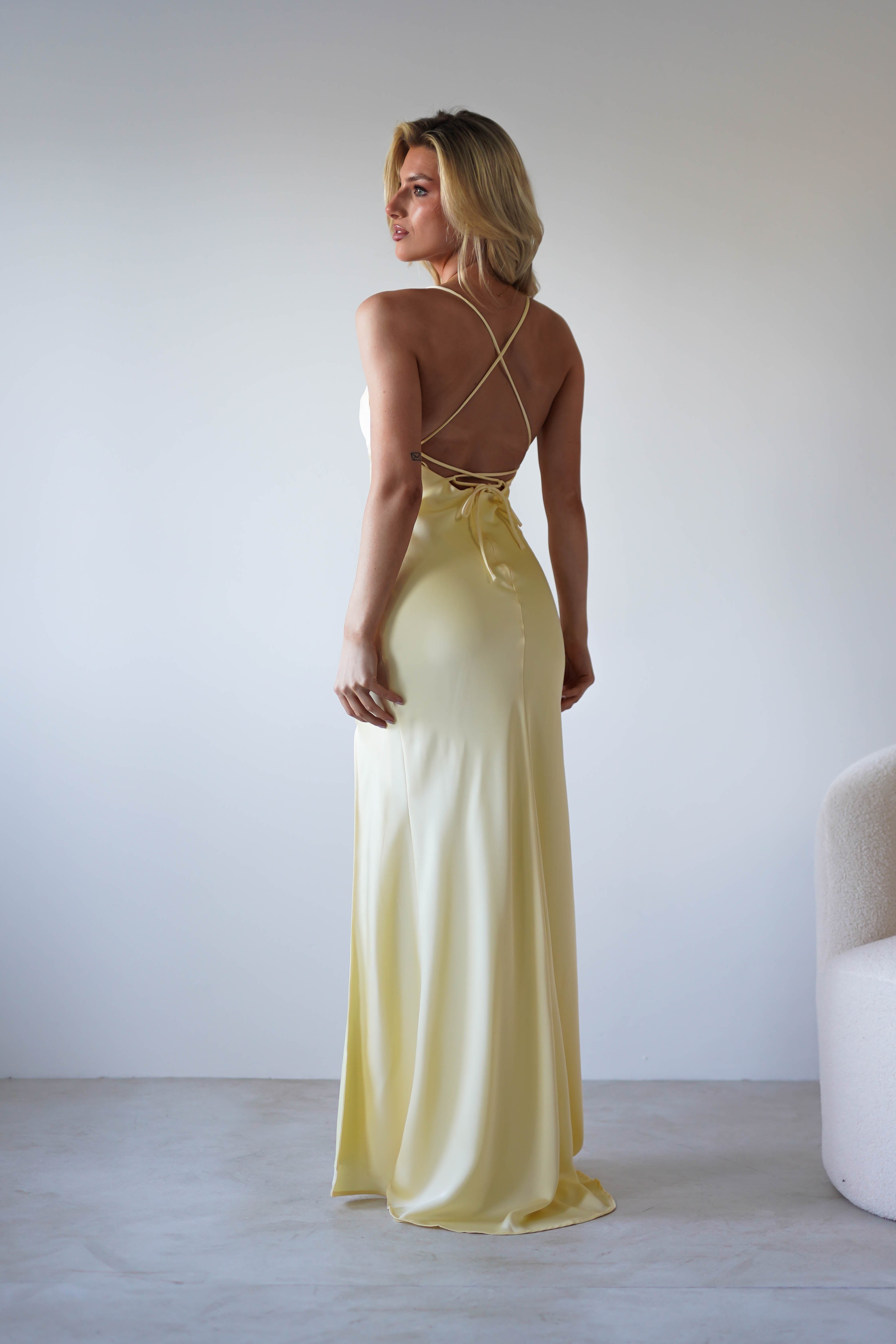 Elsa Matte Satin Maxi Gown | Yellow | Debs & Prom | Formal Gown | Oh Hello Clothing