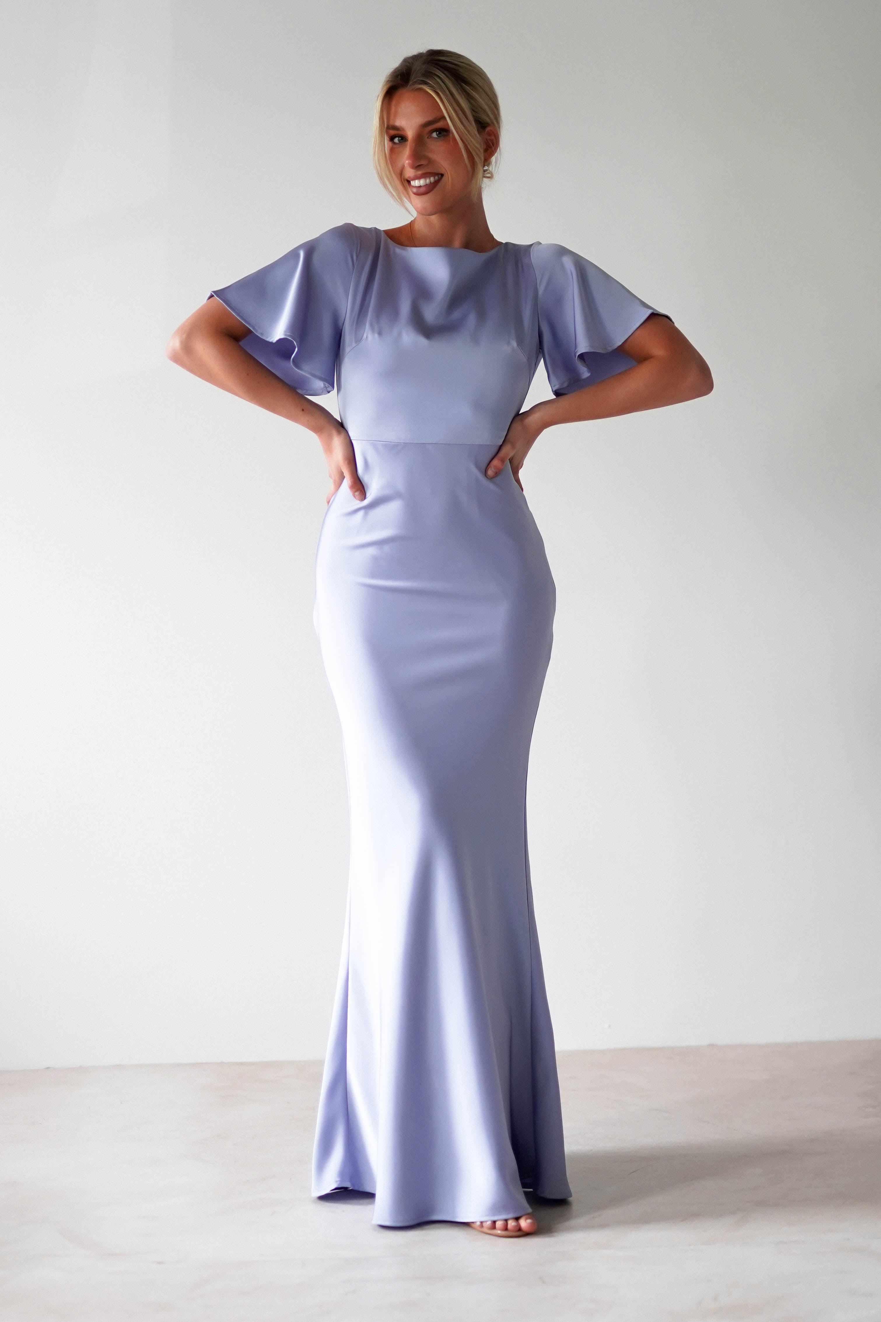 Olivia Soft Matte Satin Maxi Dress Periwinkle Blue | Wedding Guest Dress | Maxi | Satin | Oh Hello Clothing