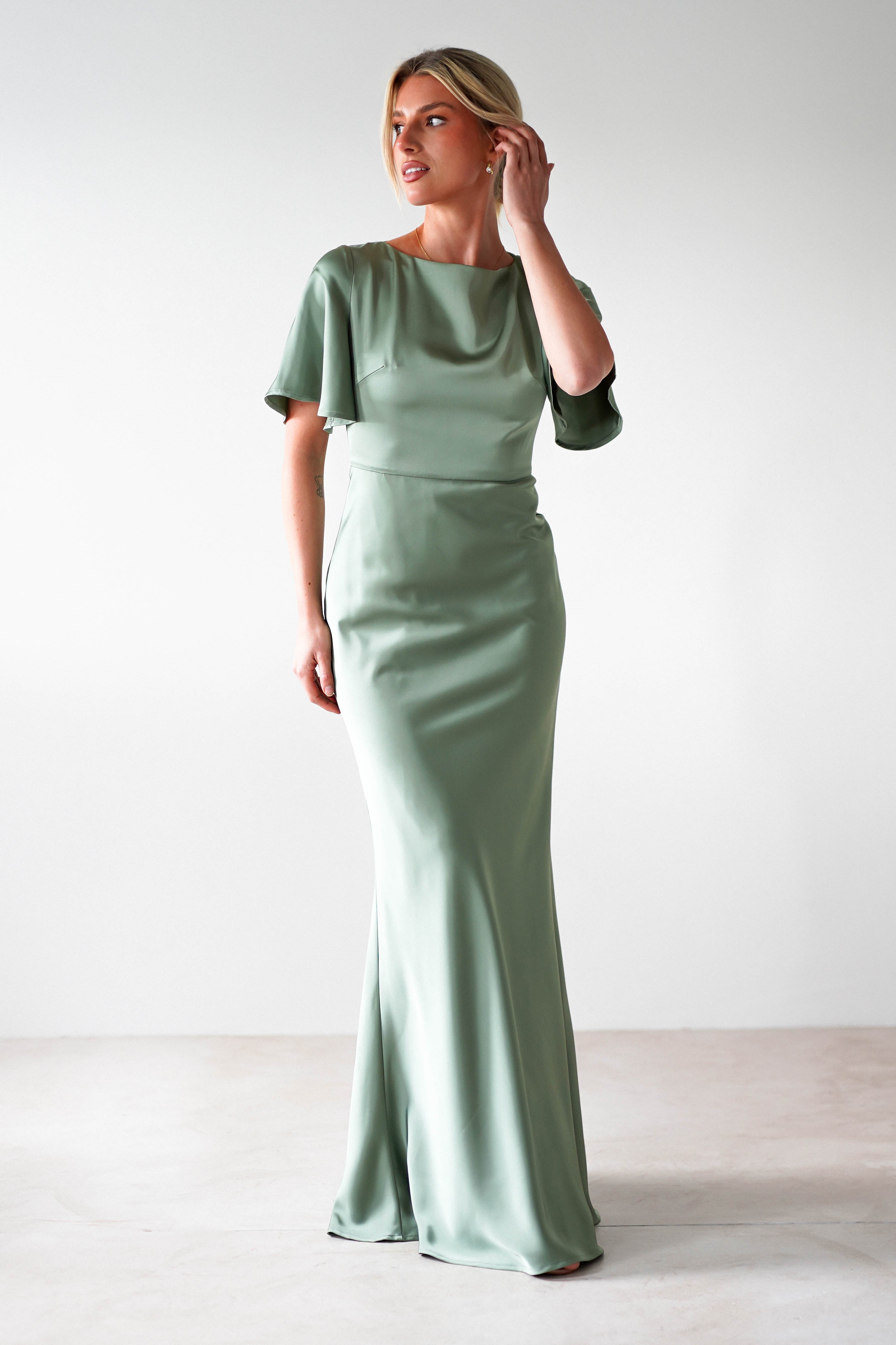 Olivia Matte Satin Maxi Dress | Olive | Bridesmaid Dress | Oh Hello Clothing