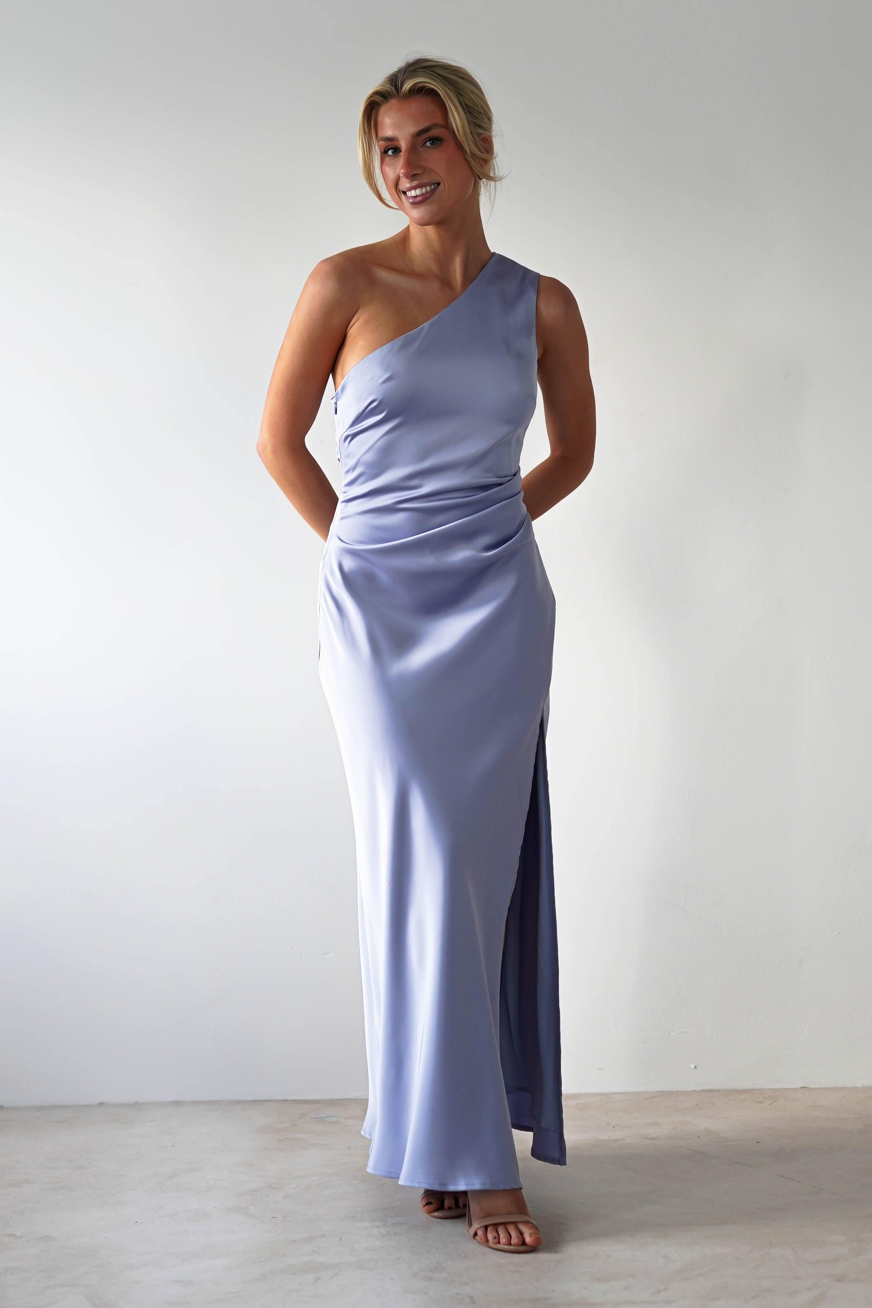 Meera Soft Matte Satin Midaxi Dress Periwinkle Blue | Wedding Guest Dress | Satin | Oh Hello Clothing