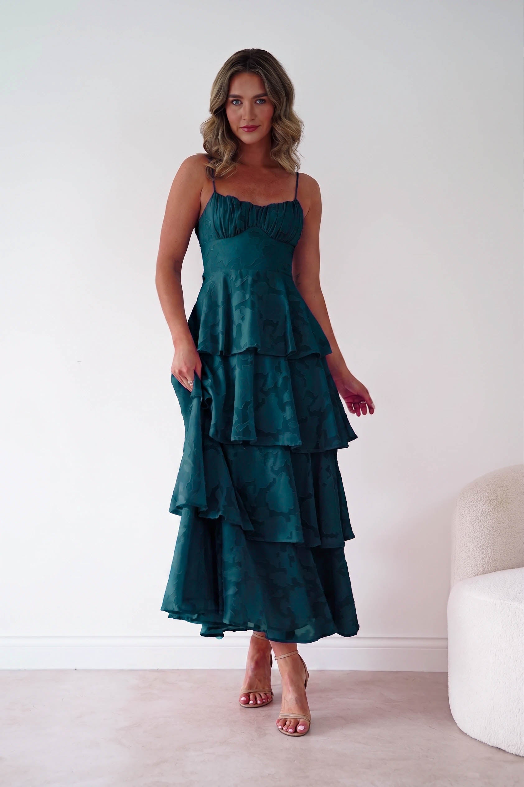 Oh Hello Clothing Women > Clothing > Dresses 1*DONE- Patsy Floral Jacquard Tiered Maxi Dress | green (Copy) (Copy)