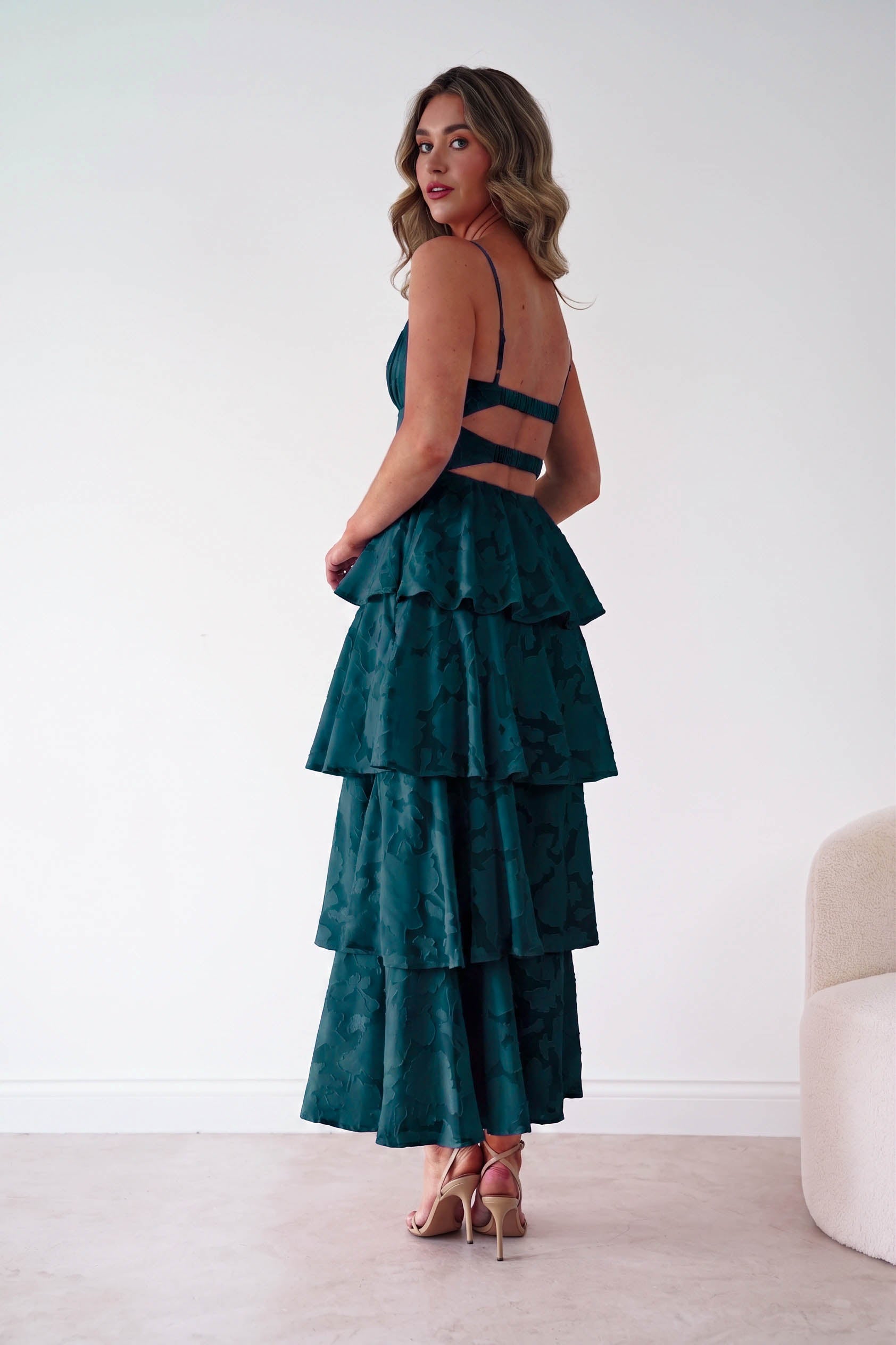 Oh Hello Clothing Women > Clothing > Dresses 1*DONE- Patsy Floral Jacquard Tiered Maxi Dress | green (Copy) (Copy)