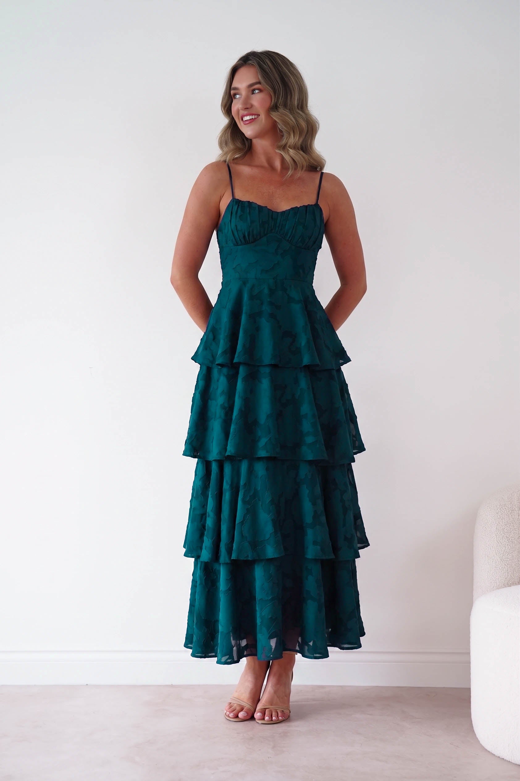 Oh Hello Clothing Women > Clothing > Dresses 1*DONE- Patsy Floral Jacquard Tiered Maxi Dress | green (Copy) (Copy)