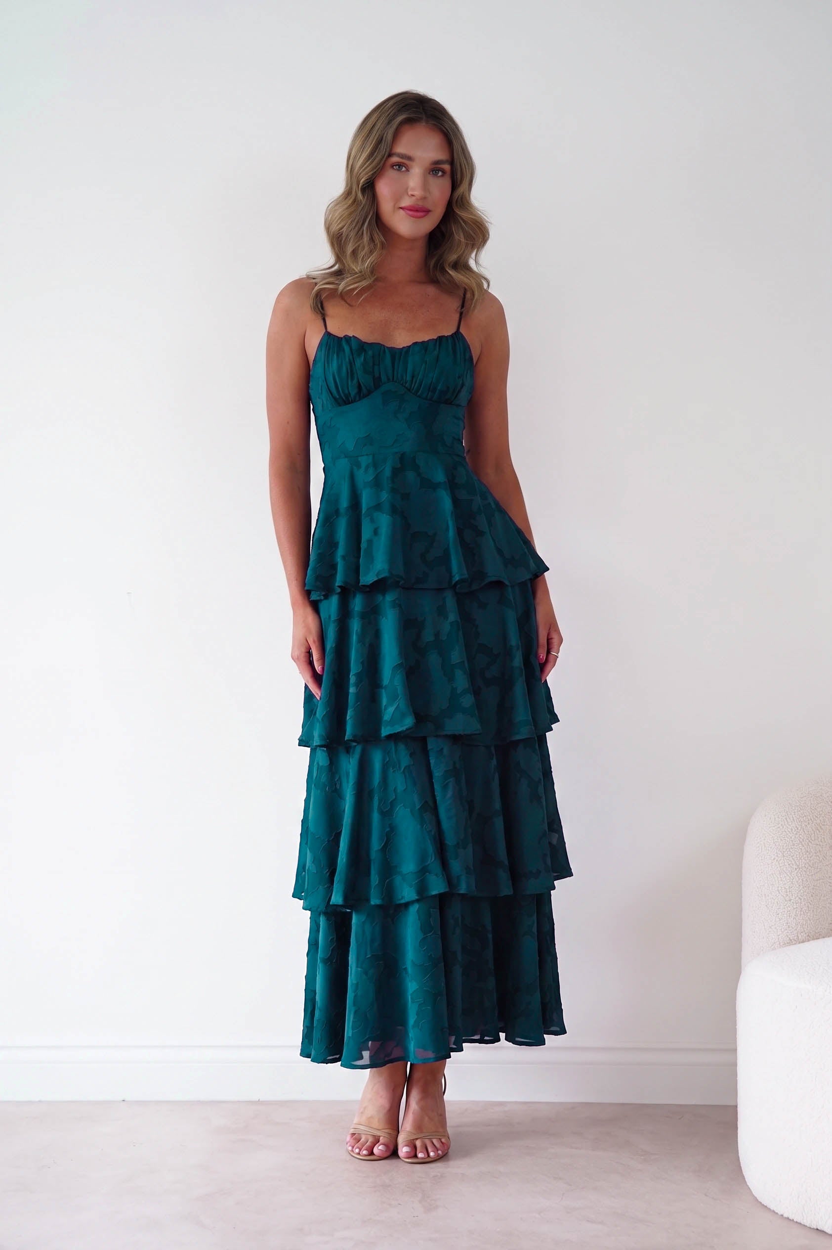 Oh Hello Clothing Women > Clothing > Dresses 1*DONE- Patsy Floral Jacquard Tiered Maxi Dress | green (Copy) (Copy)