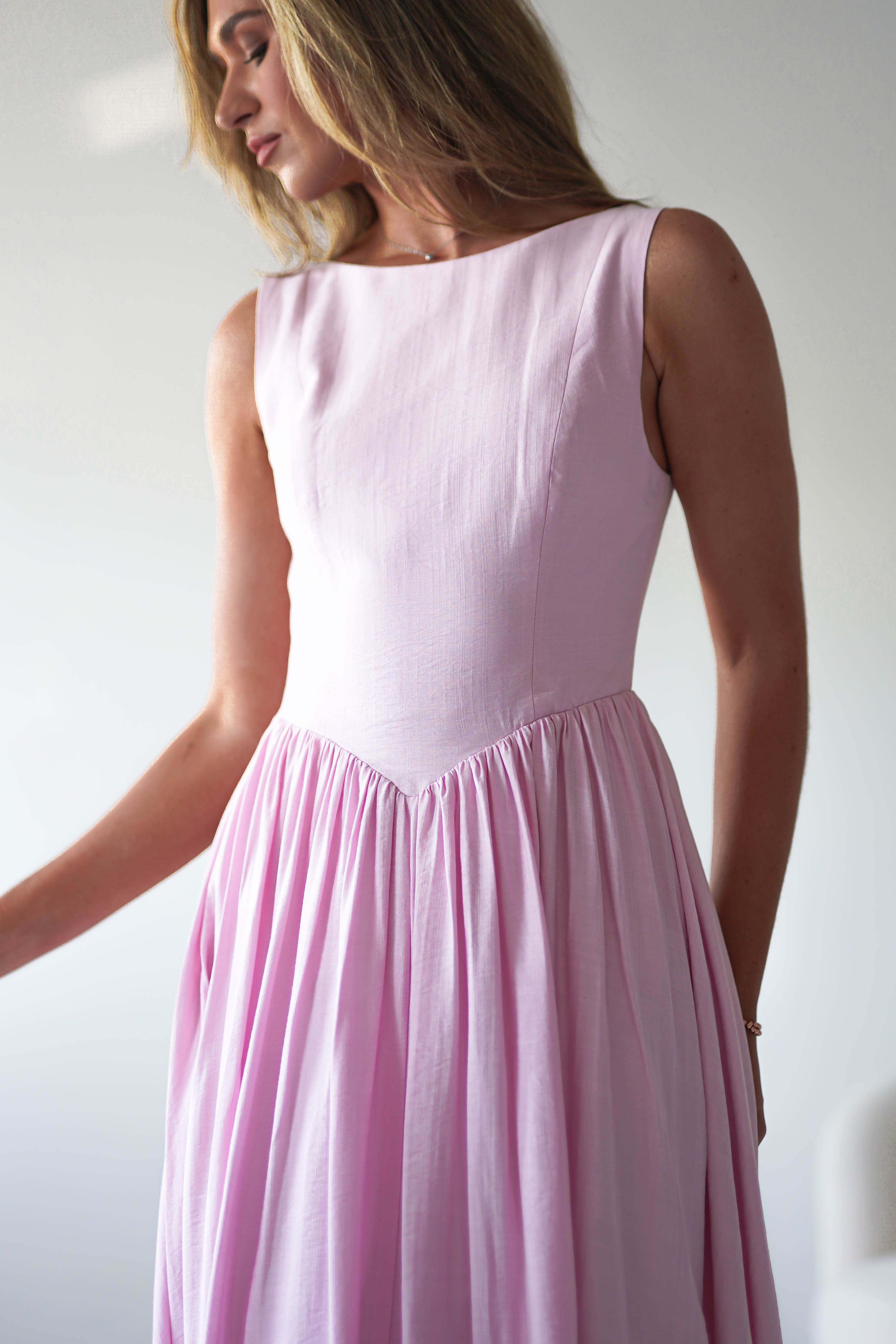 Monroe Skater Midaxi Dress Pink | Wedding Guest Dress | Skater | Oh Hello Clothing